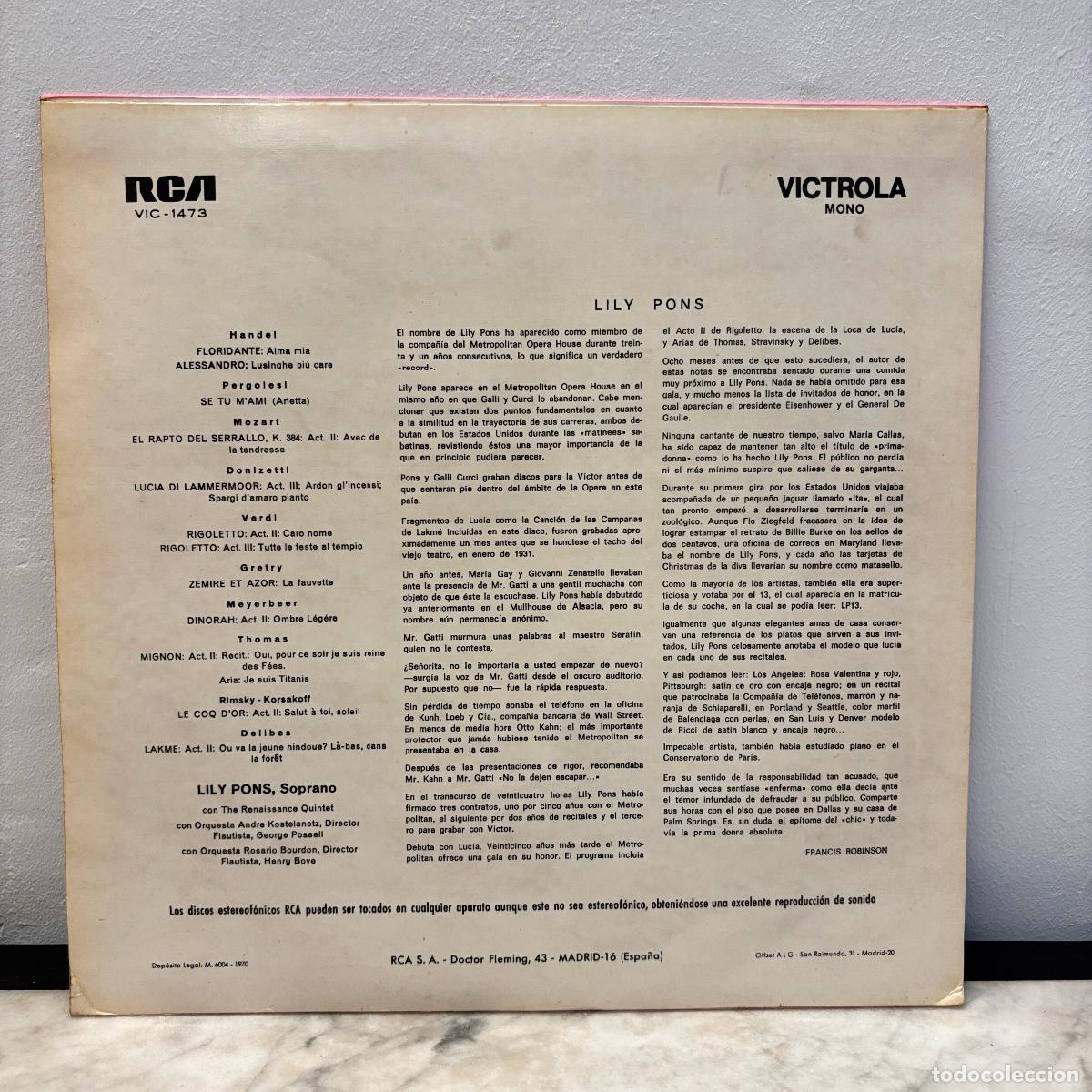 Discos de vinilo: Lily Pons. Soprano. Arias. - Foto 2