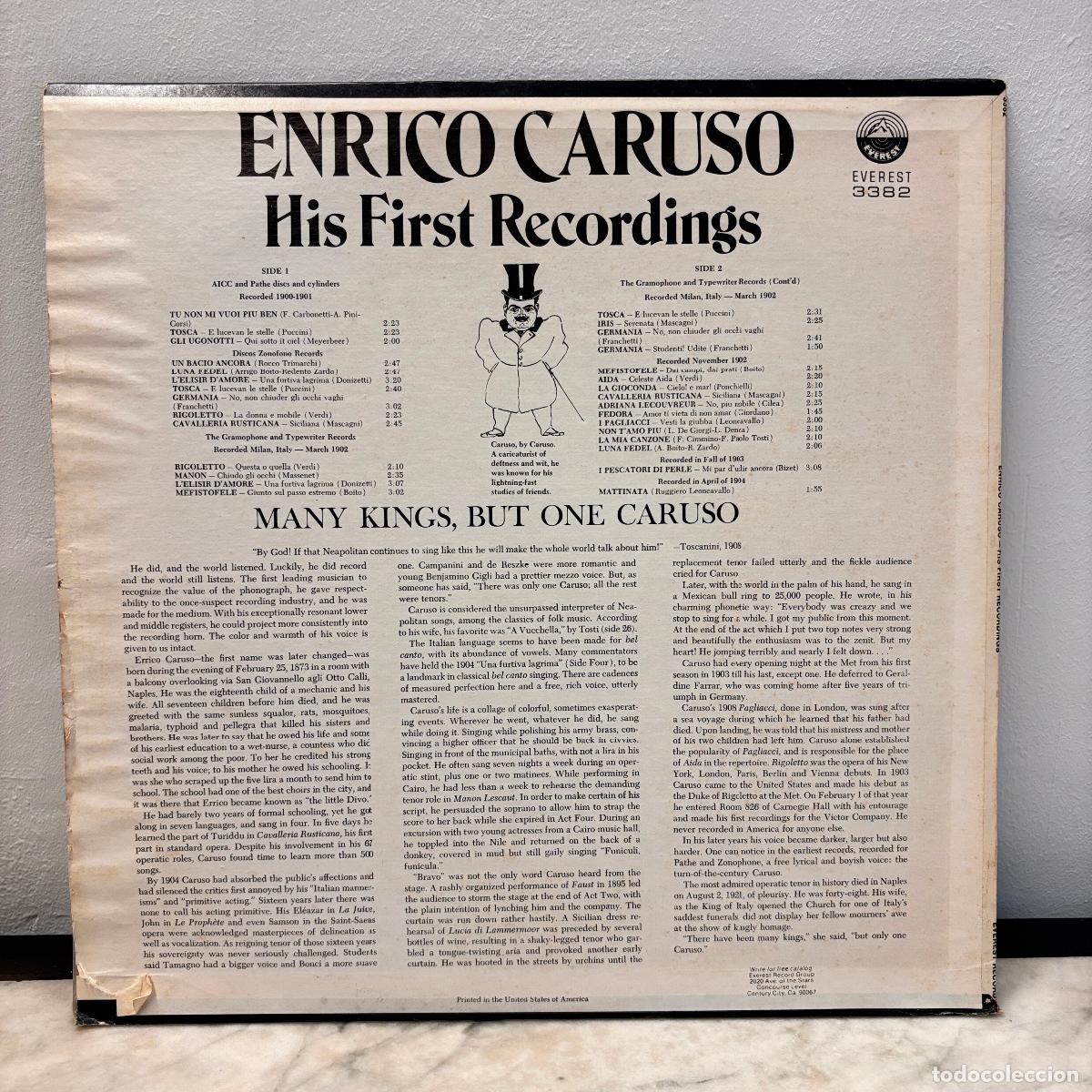 Discos de vinilo: Enrico Caruso. His First Recordings. - Foto 2