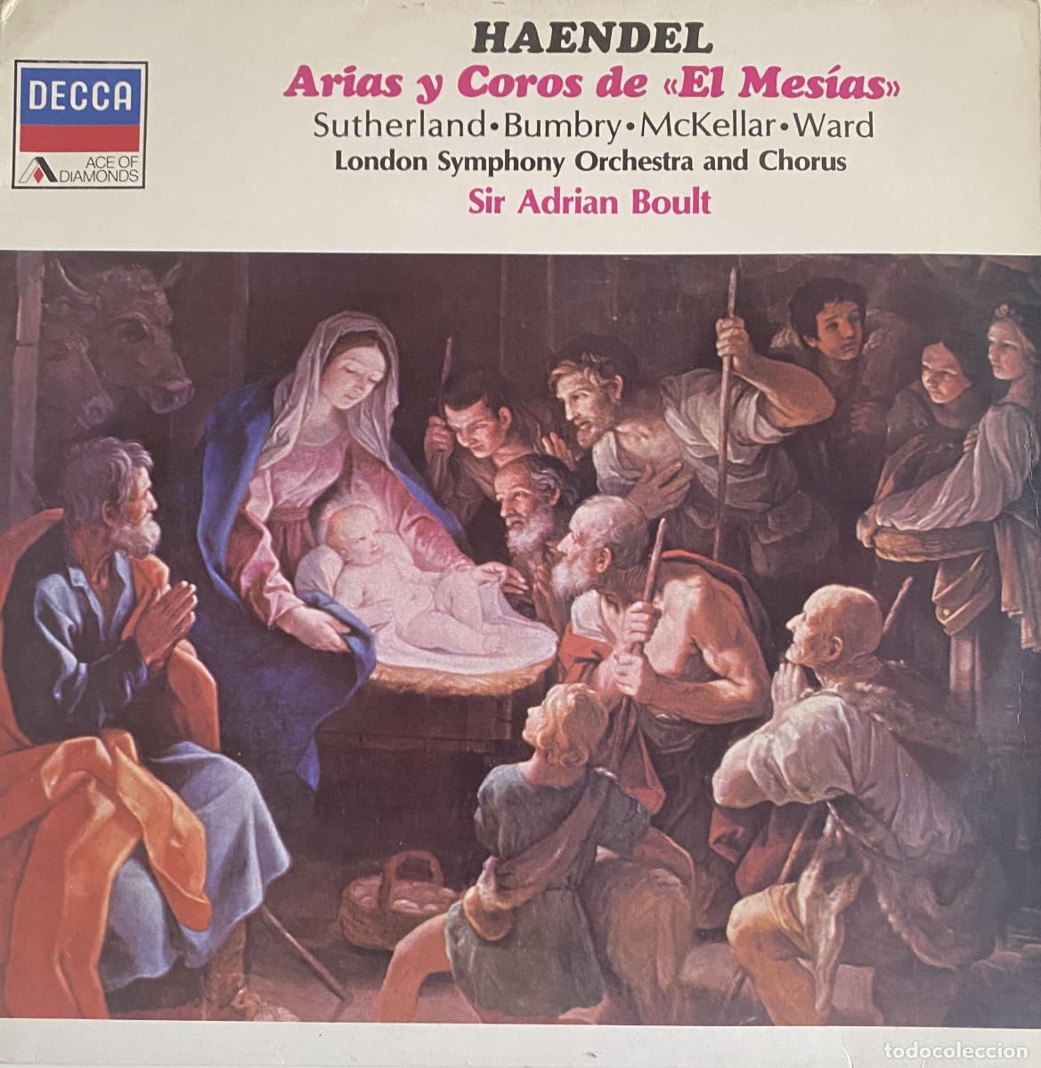 Discos de vinilo: HAENDEL - ARIAS Y COROS DEL MESIAS - SUTHERLAND-BUMBRY-MCKELLAR-WARD - SIR ADRIAN BOULT