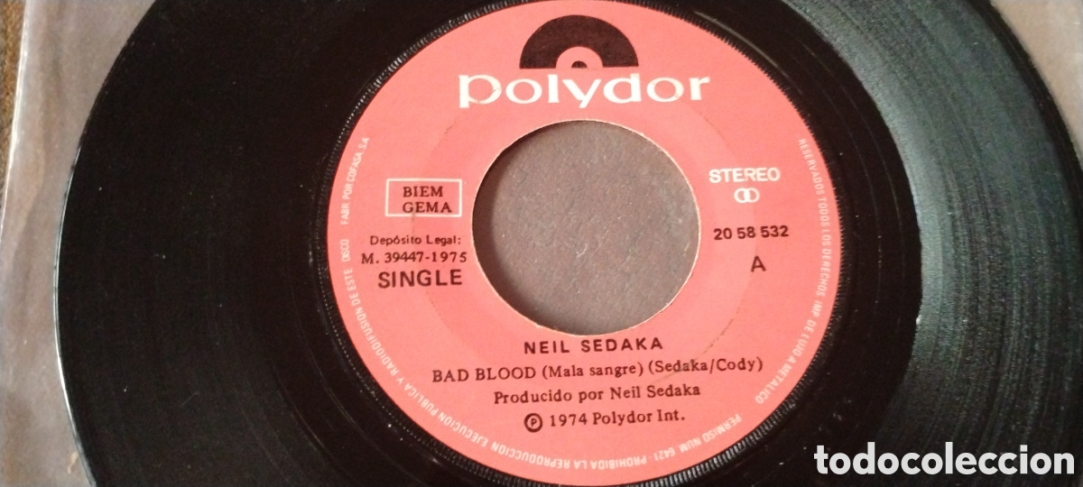 Discos de vinilo: NEIL SEDAKA-BAD BLOOD-SINGLE-POLYDOR/SPAIN-KSA