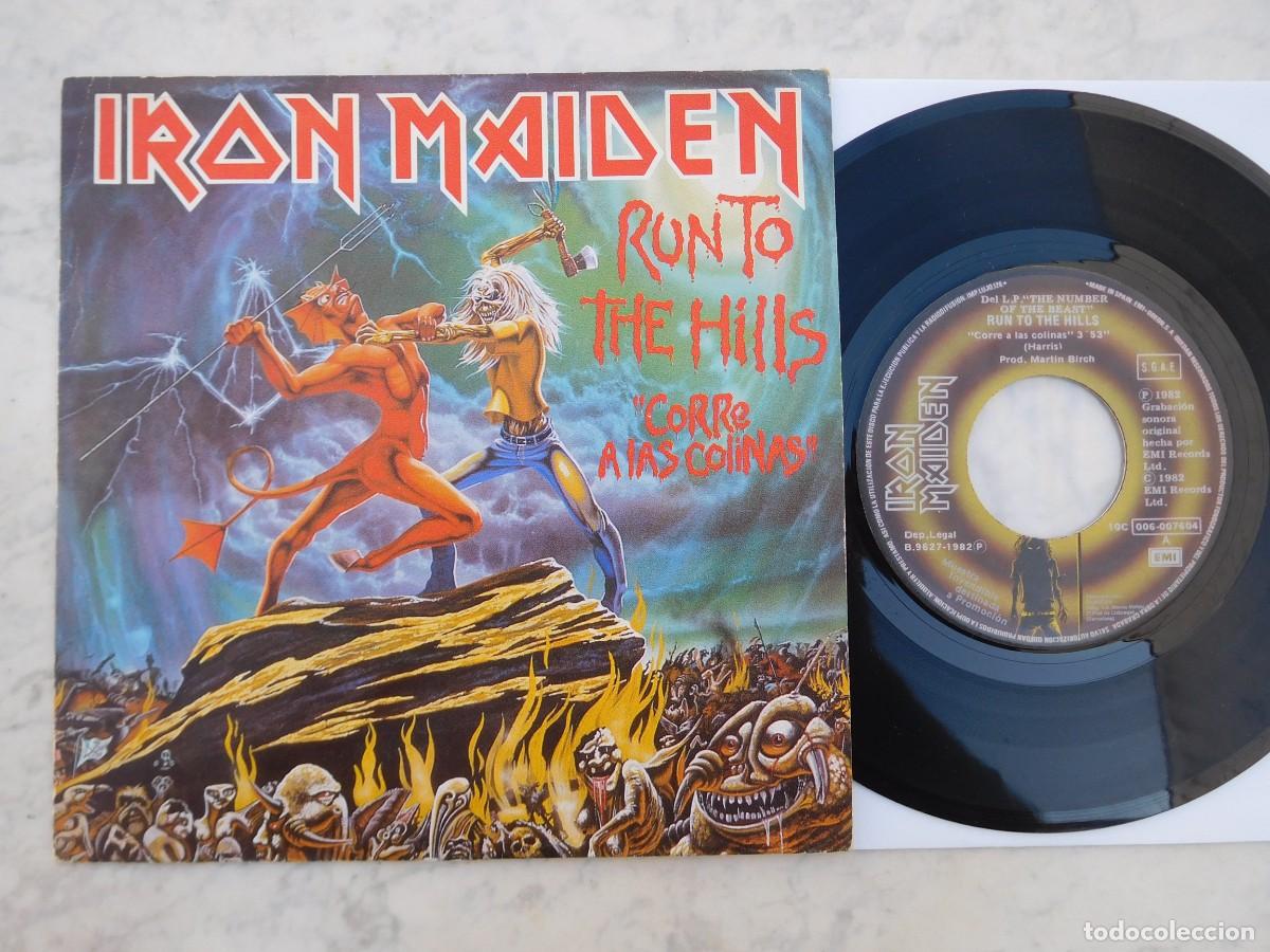 Discos de vinilo: Iron Maiden 7 Single. Run to the hills. Edici&oacute;n espa&ntilde;ola promo 1982