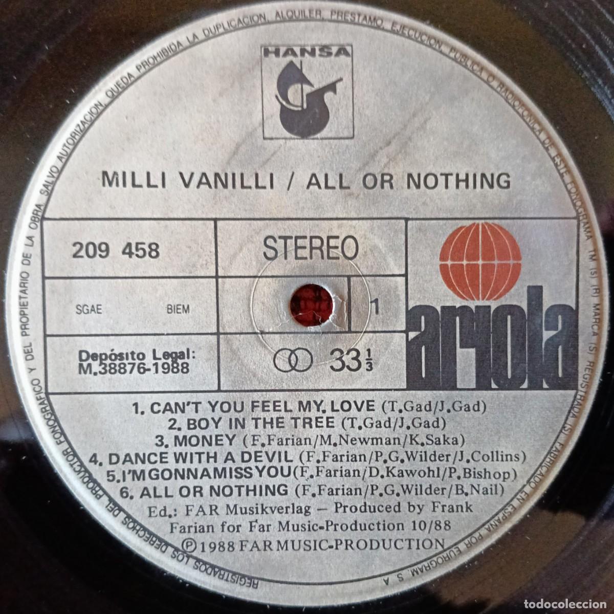 Discos de vinilo: MILLI VANILLI ** ALL OR NOTHING ** VINILO LP 1988 (SIN PORTADA)