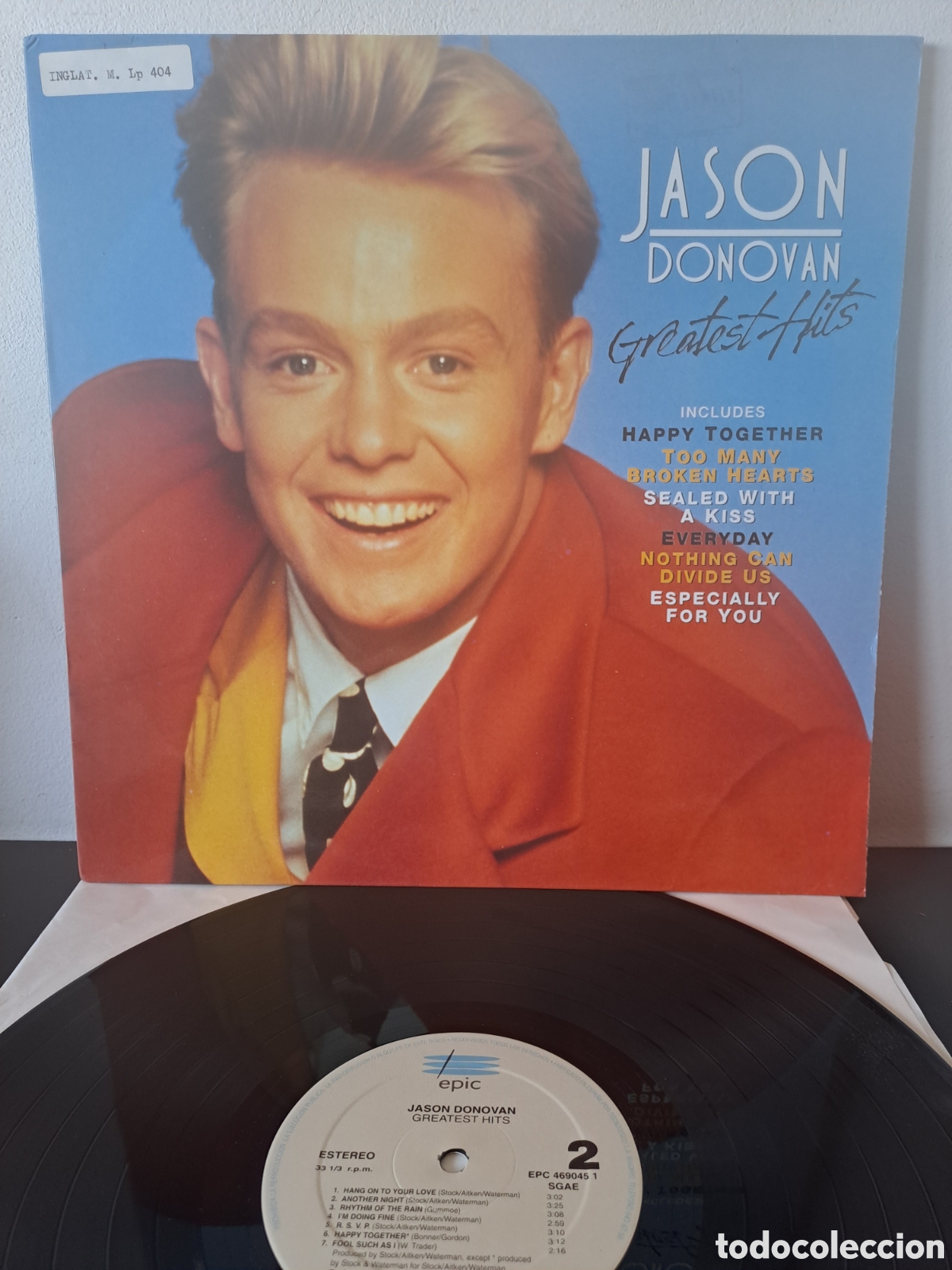 Discos de vinilo: Jason Donovan Greatest Hits Epic / PAL Records 1991 (EPC 469045 1) Espa&ntilde;a LP, Recopilatorio LA.4