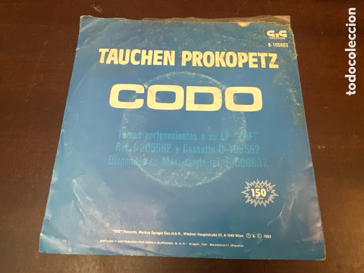 Discos de vinilo: TAUCHEN PROKOPETZ - CODO - SINGLE 1983 - Foto 2