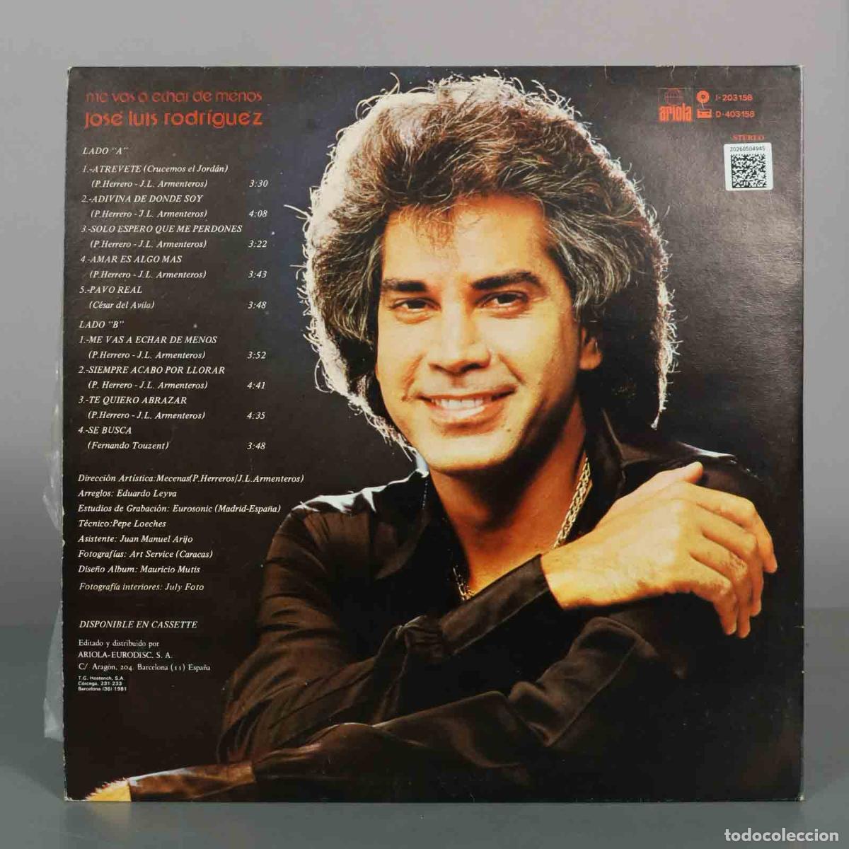 Discos de vinilo: LP. Me Vas a Echar de Menos - Jos&eacute; Luis Rodr&iacute;guez - Foto 2