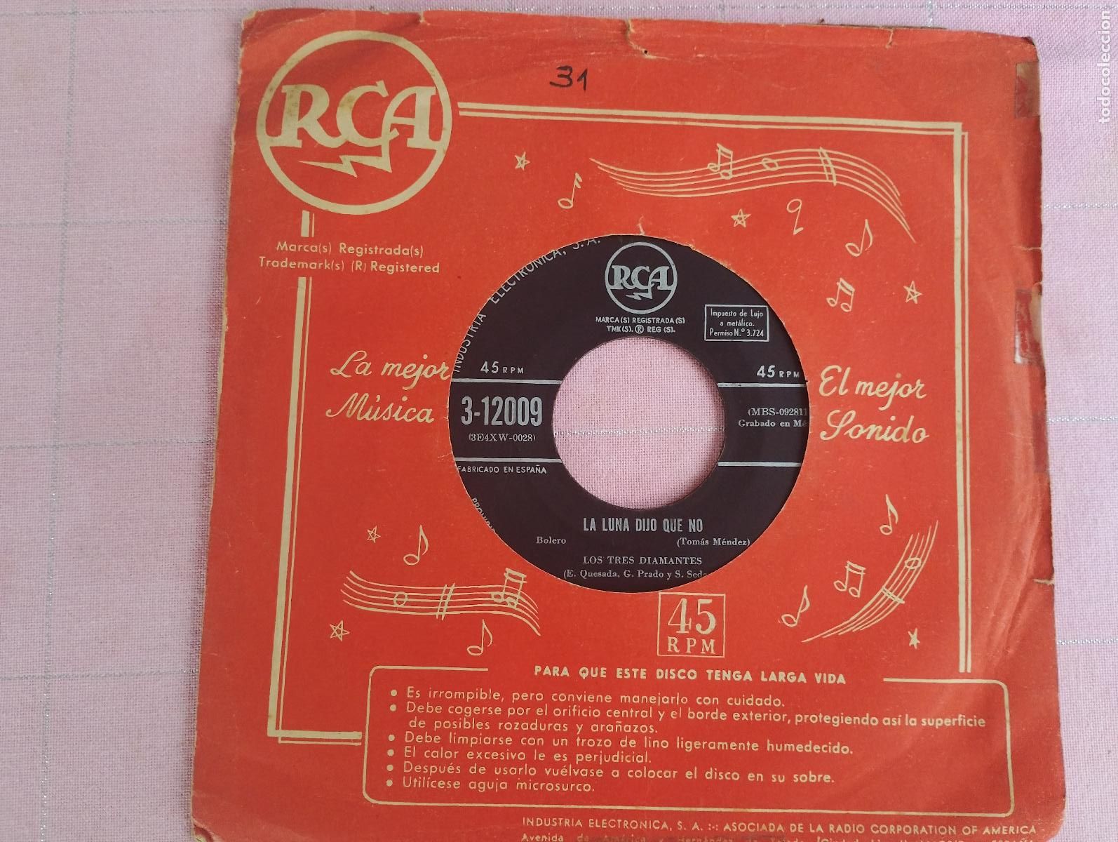 Discos de vinilo: Los Tres Diamantes &ndash; La Luna Dijo Que No / J&uacute;rame, 1956, latin