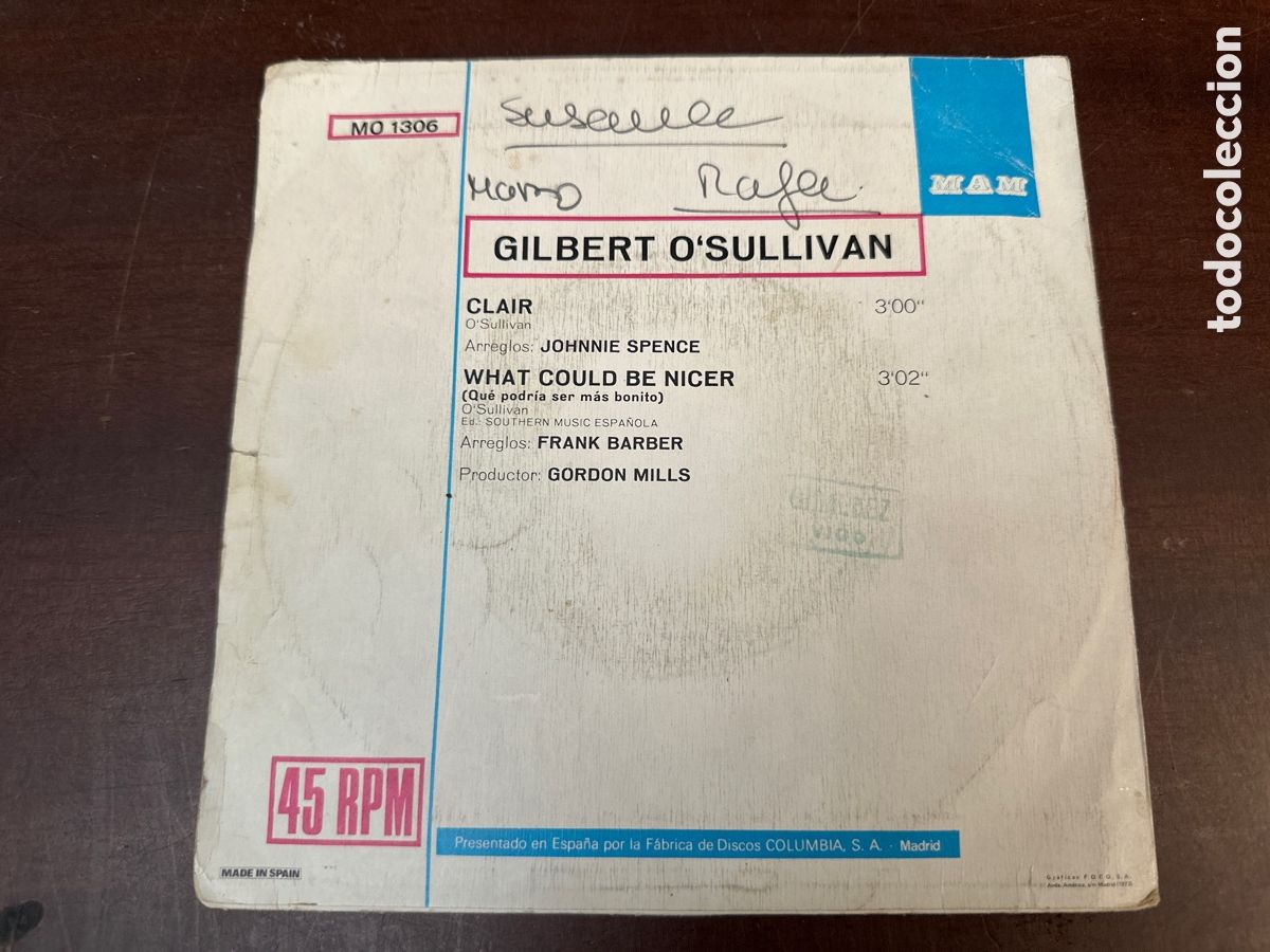 Discos de vinilo: SINGLE GILBERT OSULLIVAN - CLAIR - ESPA&Ntilde;A - A&Ntilde;O 1972 - Foto 2