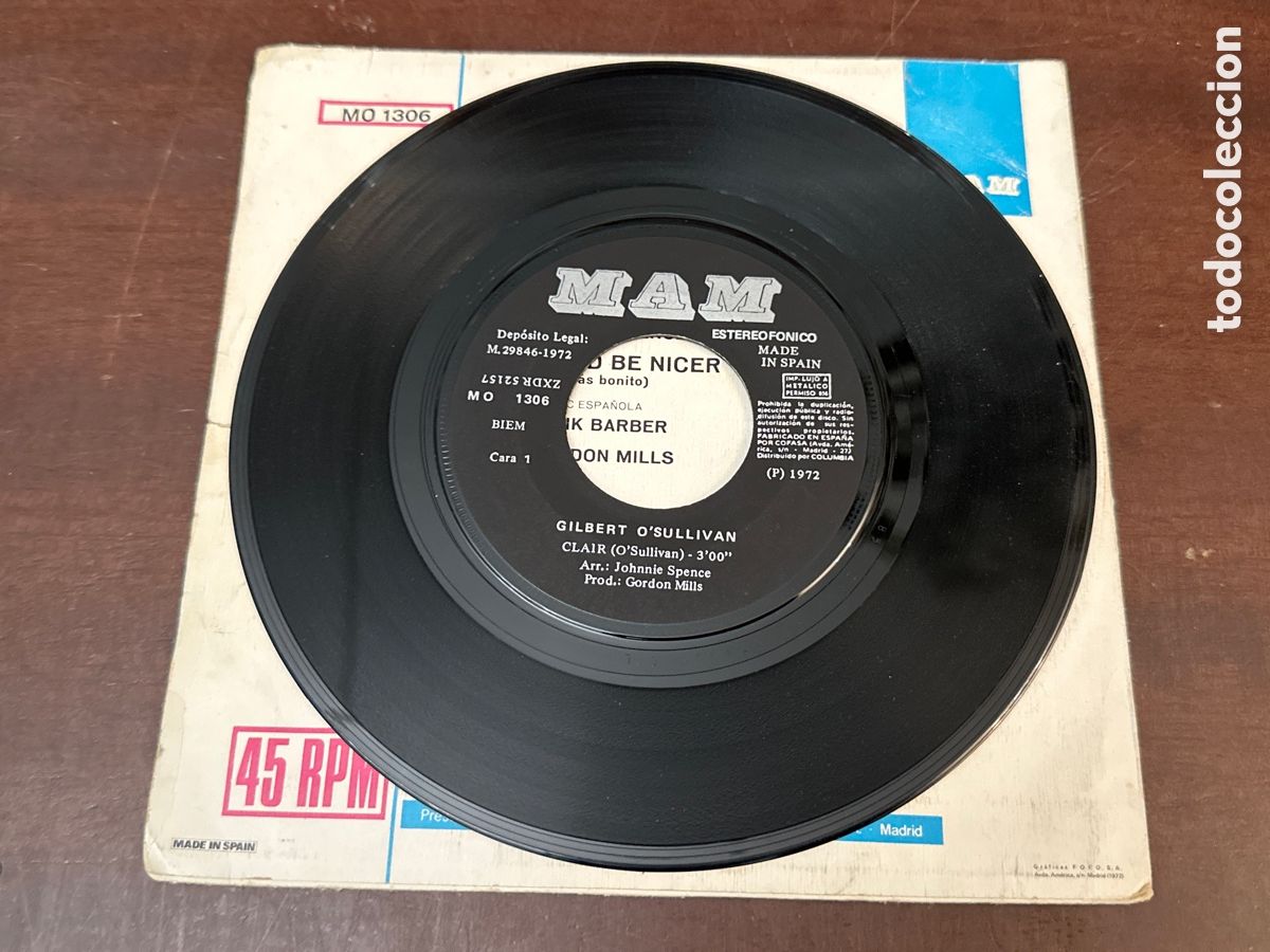 Discos de vinilo: SINGLE GILBERT OSULLIVAN - CLAIR - ESPA&Ntilde;A - A&Ntilde;O 1972 - Foto 3