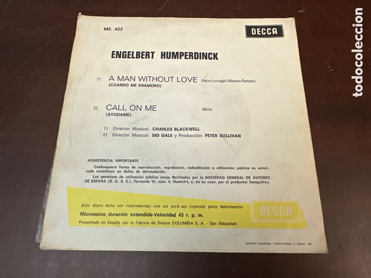 Discos de vinilo: ENGELBERT HUMPERDINCK - A MAN WITHOUT LOVE - Foto 2