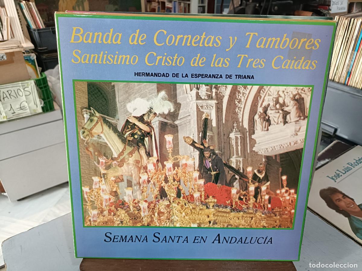 Discos de vinilo: Semana Santa en Andaluc&iacute;a - Banda Sant&iacute;simo Cristo de las Tres Ca&iacute;das - LP. sello Pasarela 1986