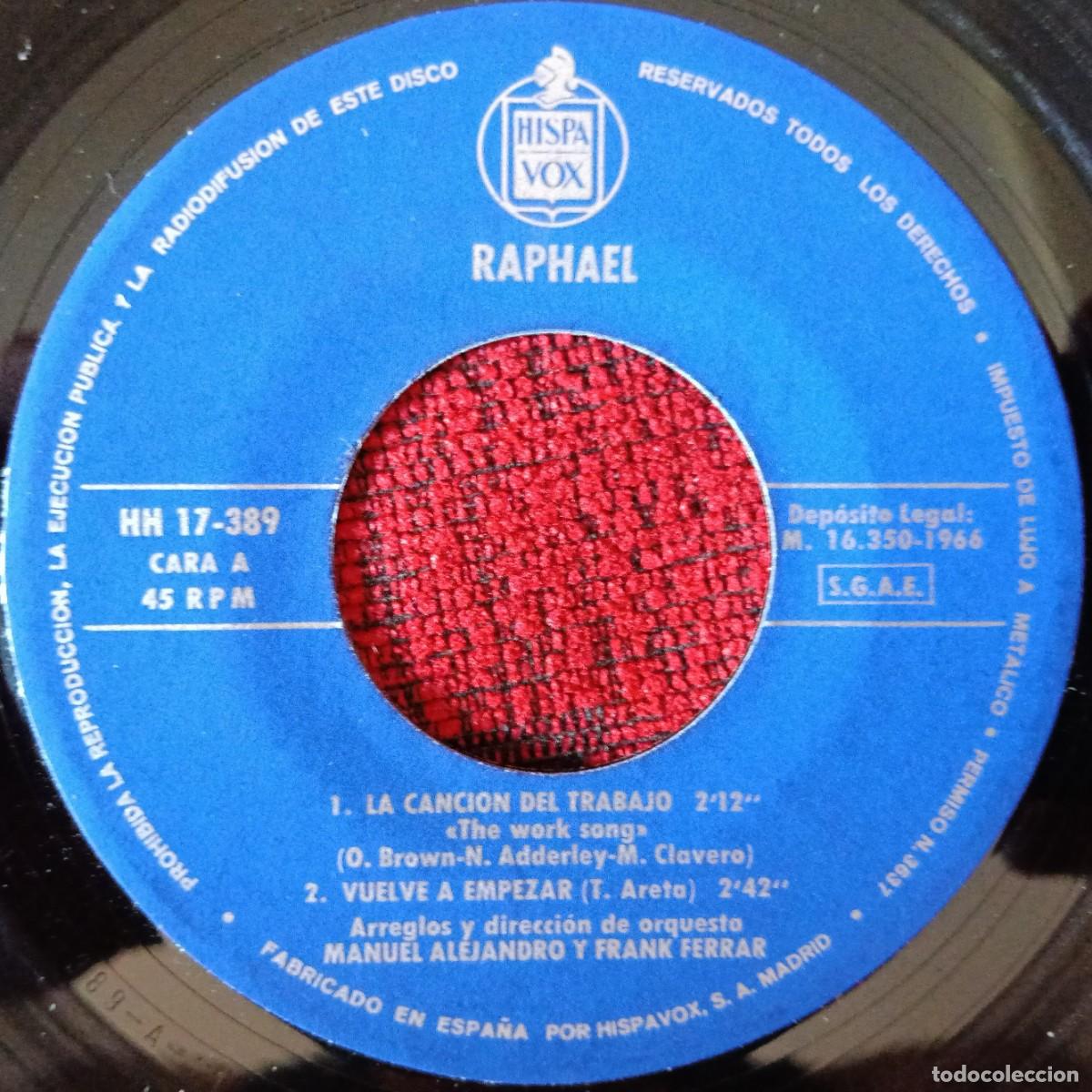 Discos de vinilo: RAPHAEL ** La Cancion Del Trabajo ** SINGLE VINILO EP 1966 - Foto 3