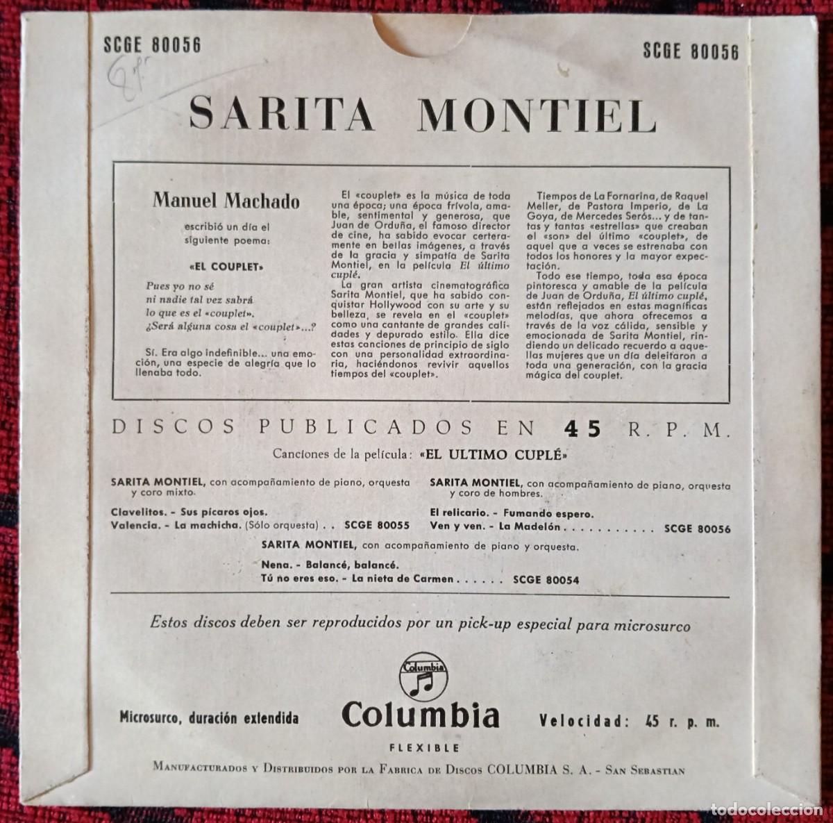 Discos de vinilo: SARITA MONTIEL ** El Ultimo Cupl&eacute; ** SINGLE VINILO - Foto 2