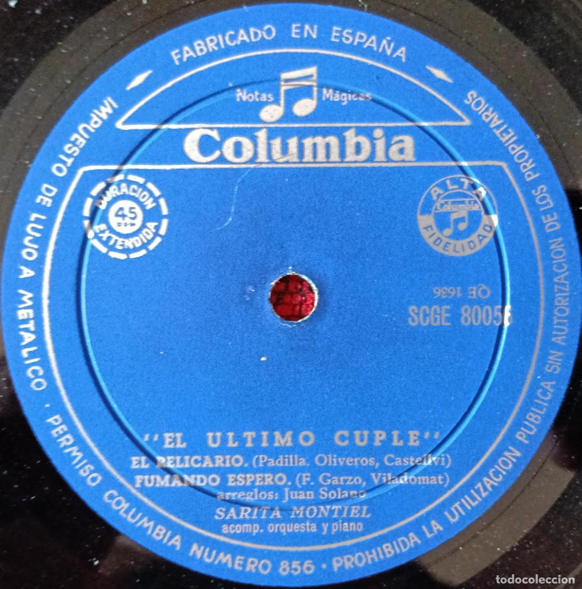 Discos de vinilo: SARITA MONTIEL ** El Ultimo Cupl&eacute; ** SINGLE VINILO - Foto 3