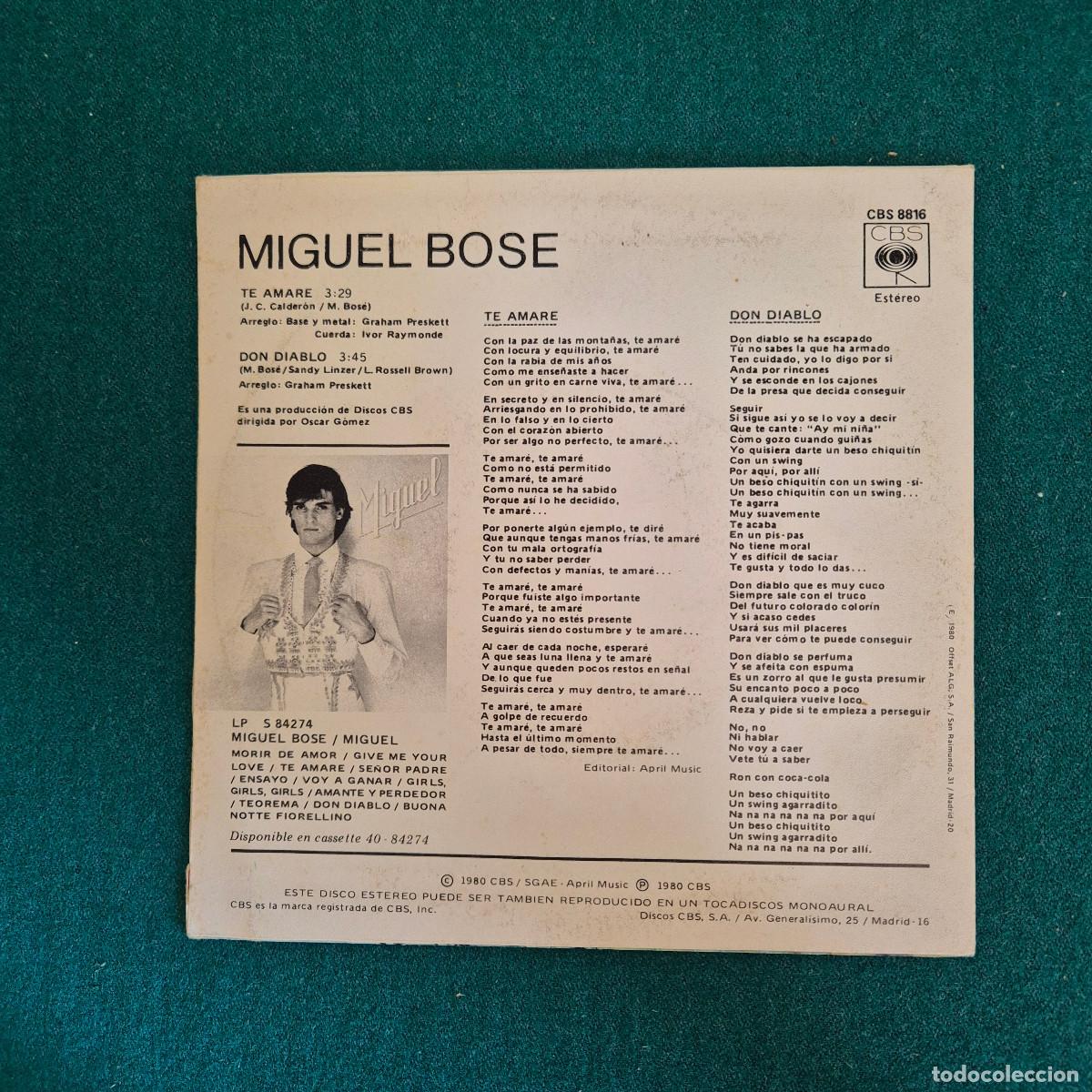 Discos de vinilo: Miguel Bos&eacute; &ndash; Te Amare / Don Diablo - Foto 2