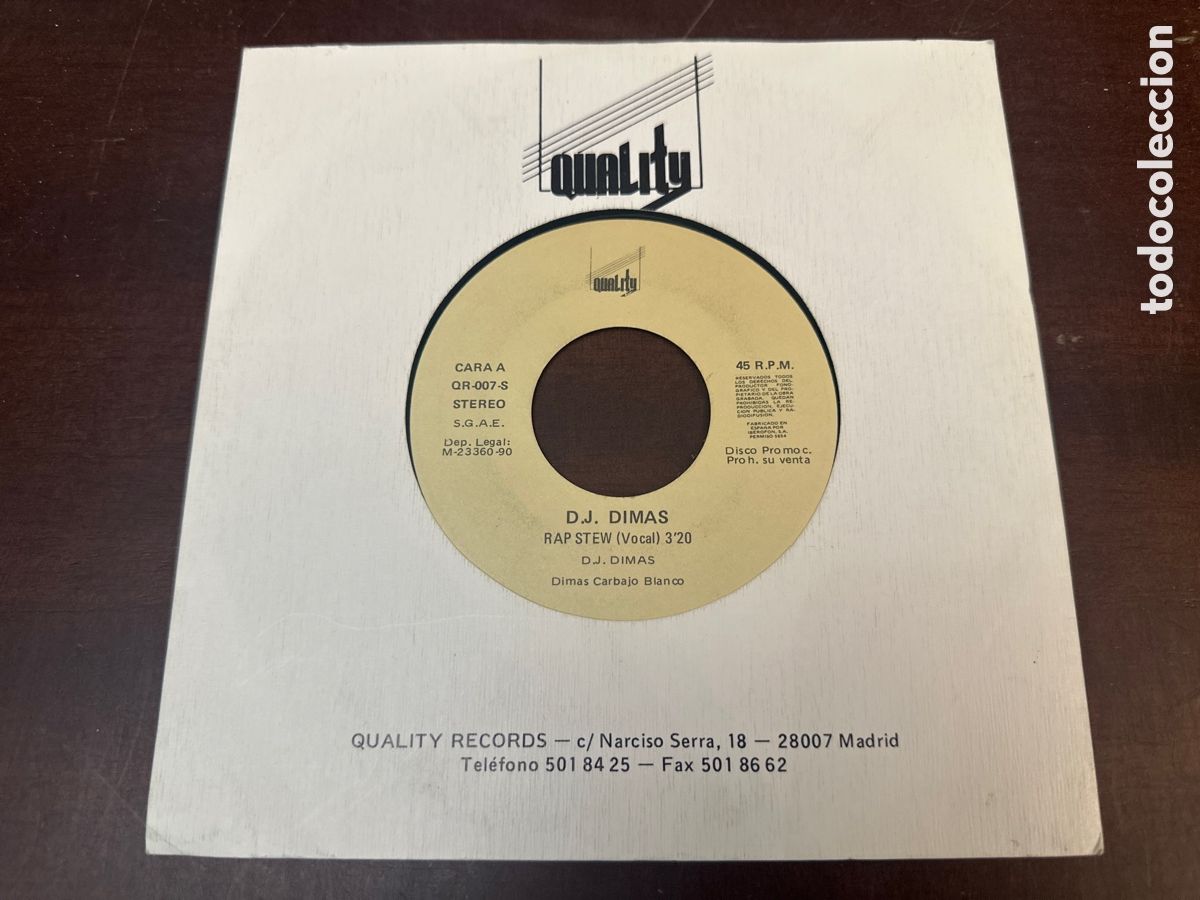 Discos de vinilo: D.J. DIMAS / RAP STEW / SINGLE 7 INCH - Foto 1