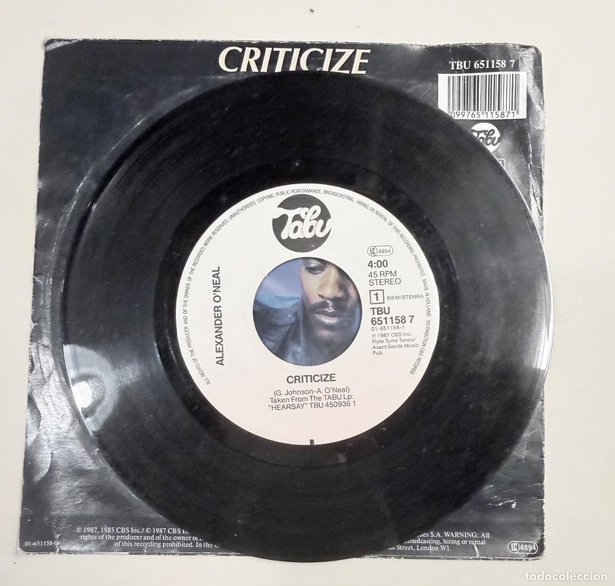 Discos de vinilo: Alexander O&acute;neal - Criticize - Foto 3