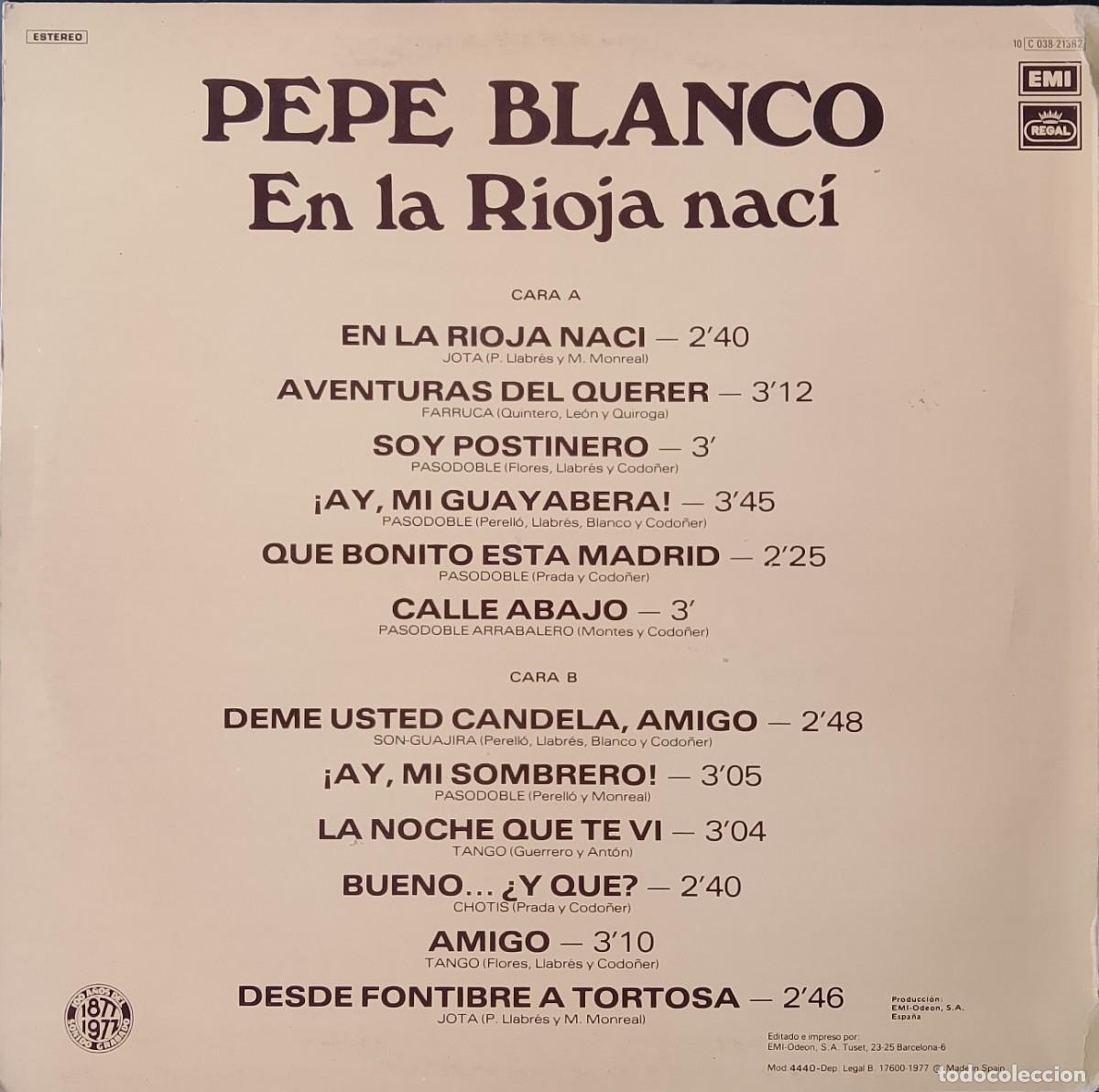 Discos de vinilo: Pepe Blanco. En La Rioja nac&iacute;. Vinilo LP. - Foto 2