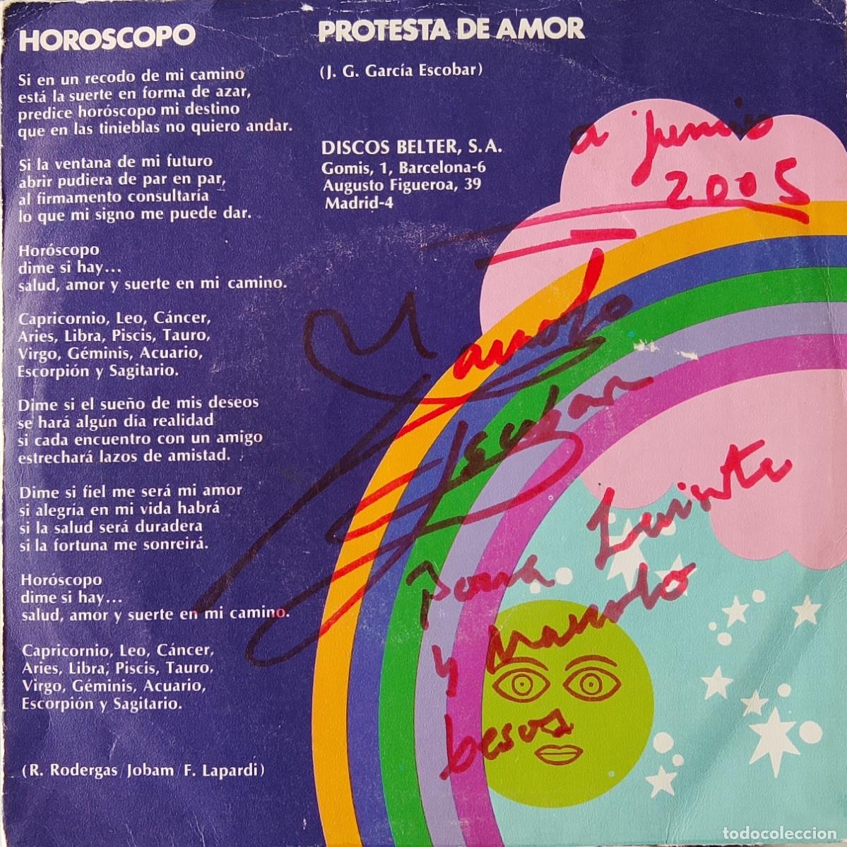 Discos de vinilo: Manolo Escobar. Hor&oacute;scopo. Vinilo single FIRMADO y DEDICADO.