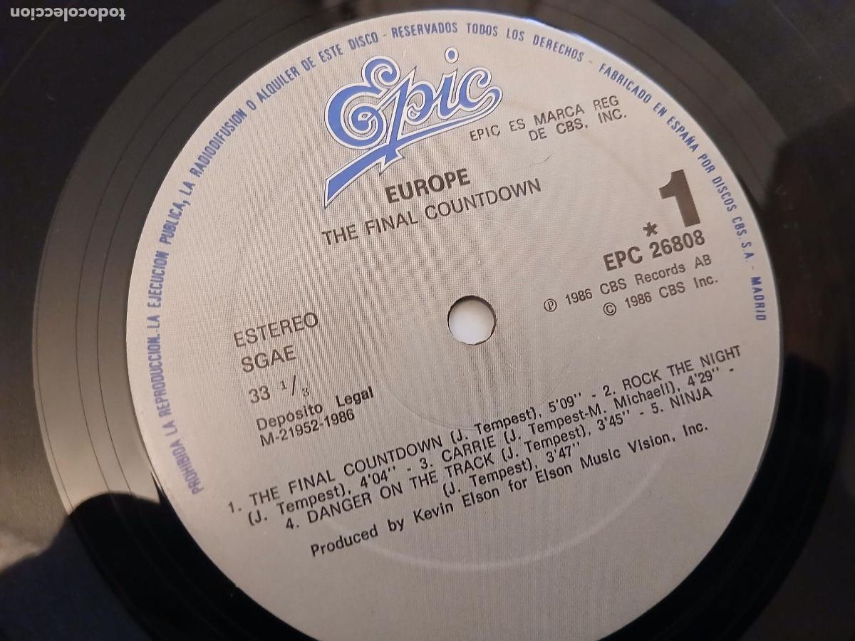 Discos de vinilo: EUROPE LP THE FINAL COUNTDOWN MADE IN SPAIN. 1986 - Foto 6