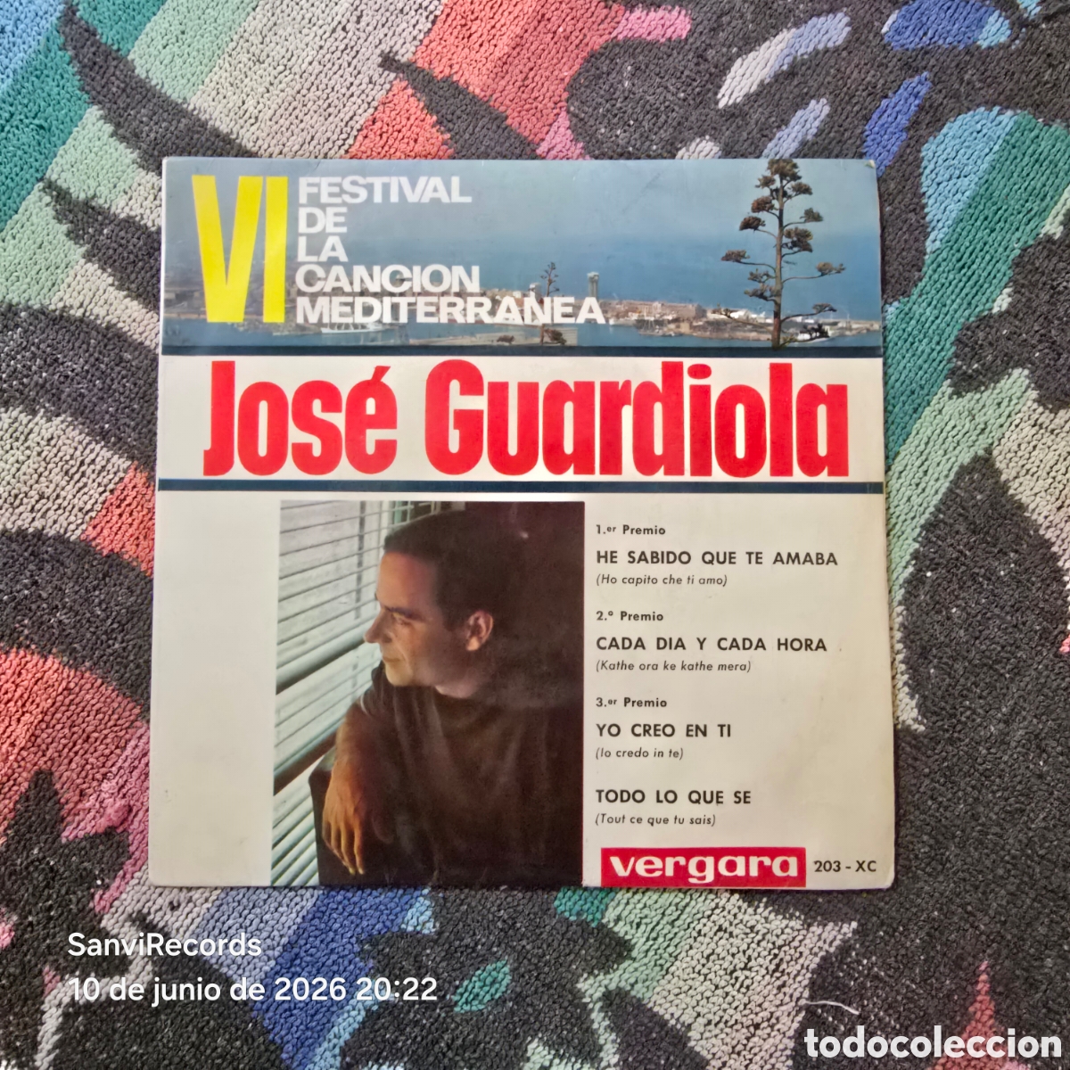 Discos de vinilo: [EP] JOS&Eacute; GUARDIOLA: VI FESTIVAL DE LA CANCI&Oacute;N MEDITERR&Aacute;NEA (VERGARA) (1964)