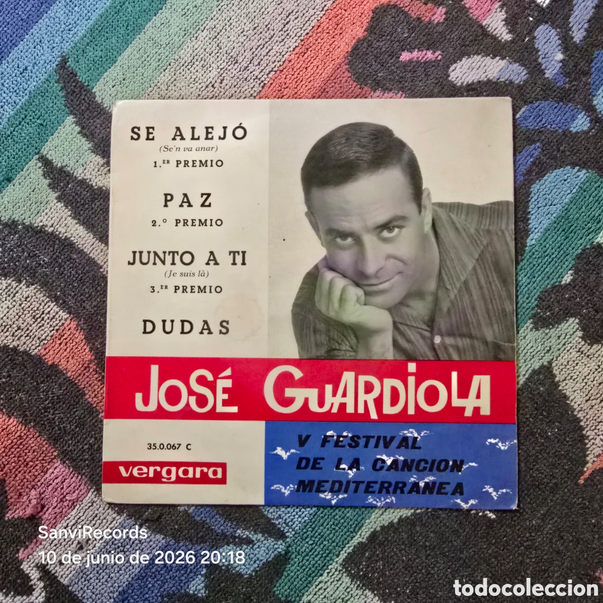 Discos de vinilo: [EP] JOS&Eacute; GUARDIOLA: V FESTIVAL DE LA CANCI&Oacute;N MEDITERR&Aacute;NEA (VERGARA) (1963)