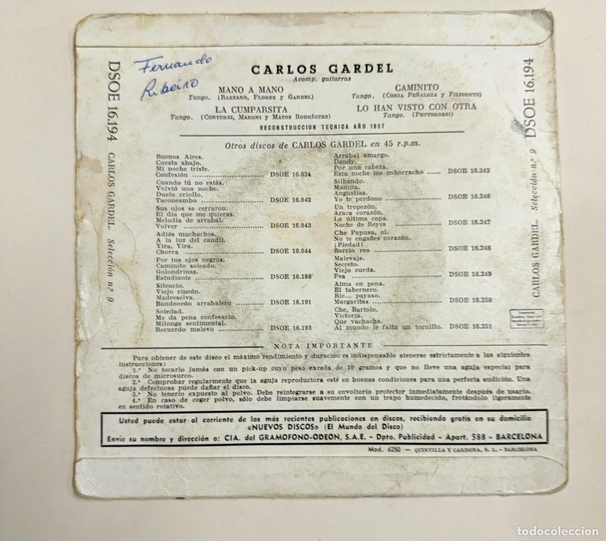 Discos de vinilo: Carlos Gardel - Mano a mano - Foto 2