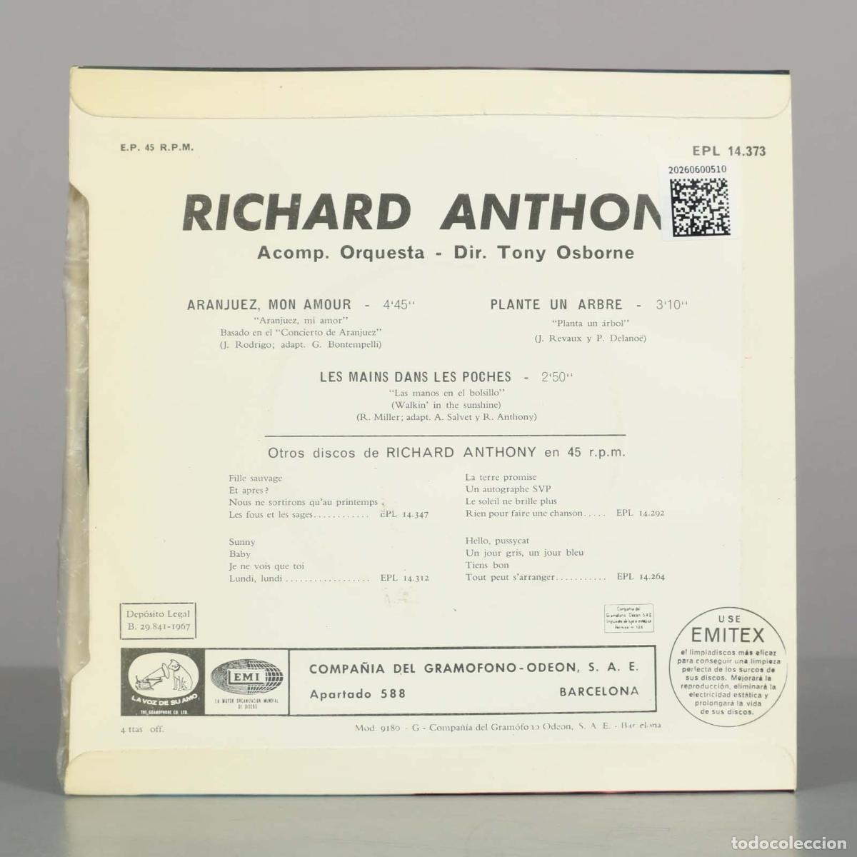 Discos de vinilo: EP. Aranjuez, Mon Amour - Richard Anthony - Foto 2