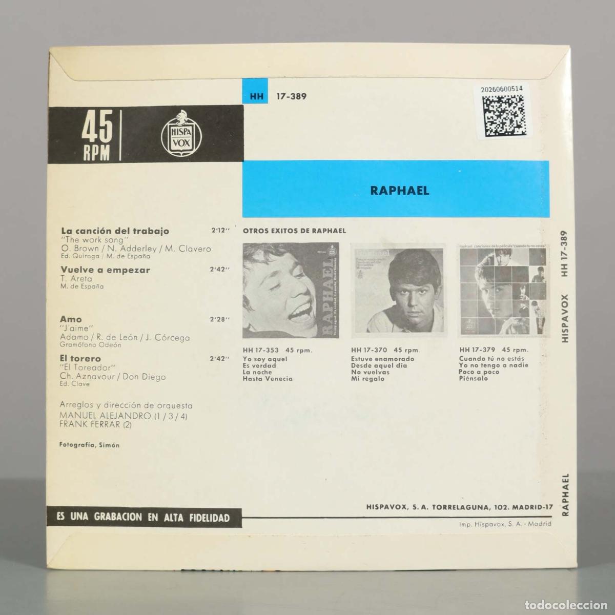 Discos de vinilo: EP. La canci&oacute;n del trabajo - Raphael - Foto 2