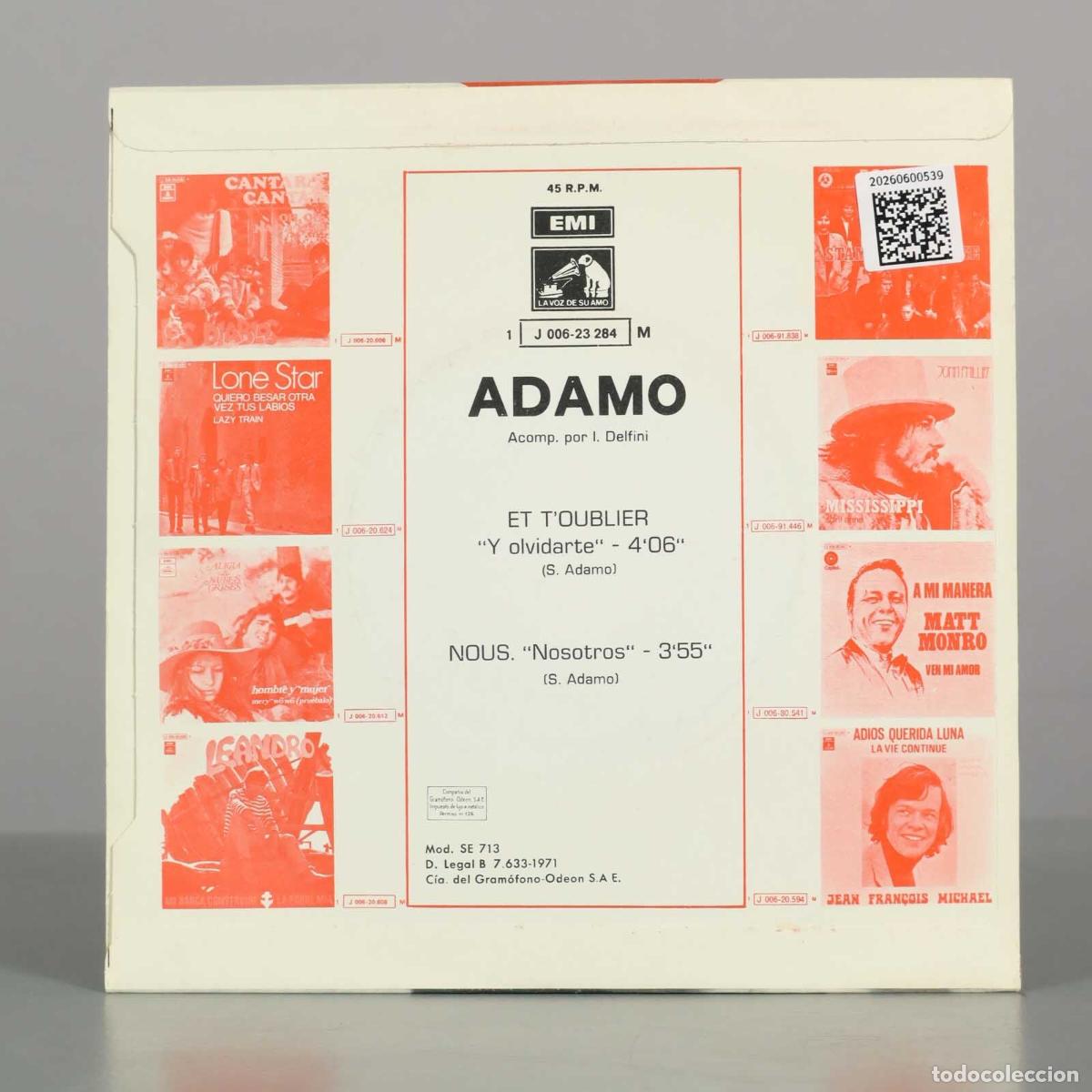 Discos de vinilo: SINGLE. Et T&acute;oublier / Nous - Adamo - Benjamin Auger - Foto 2