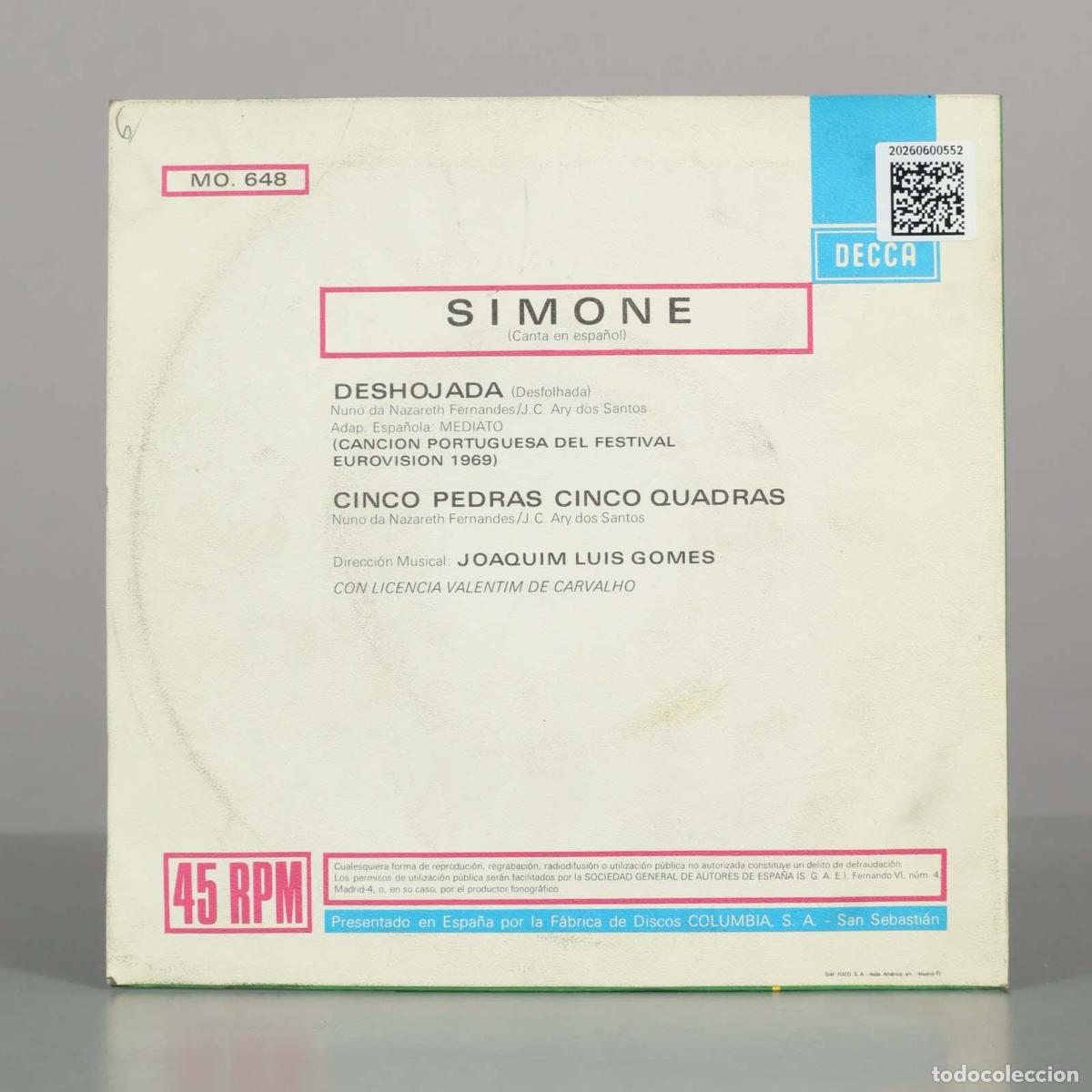 Discos de vinilo: SINGLE. Deshojada - Cinco pedras, cinco quadras - Simone - Foto 2