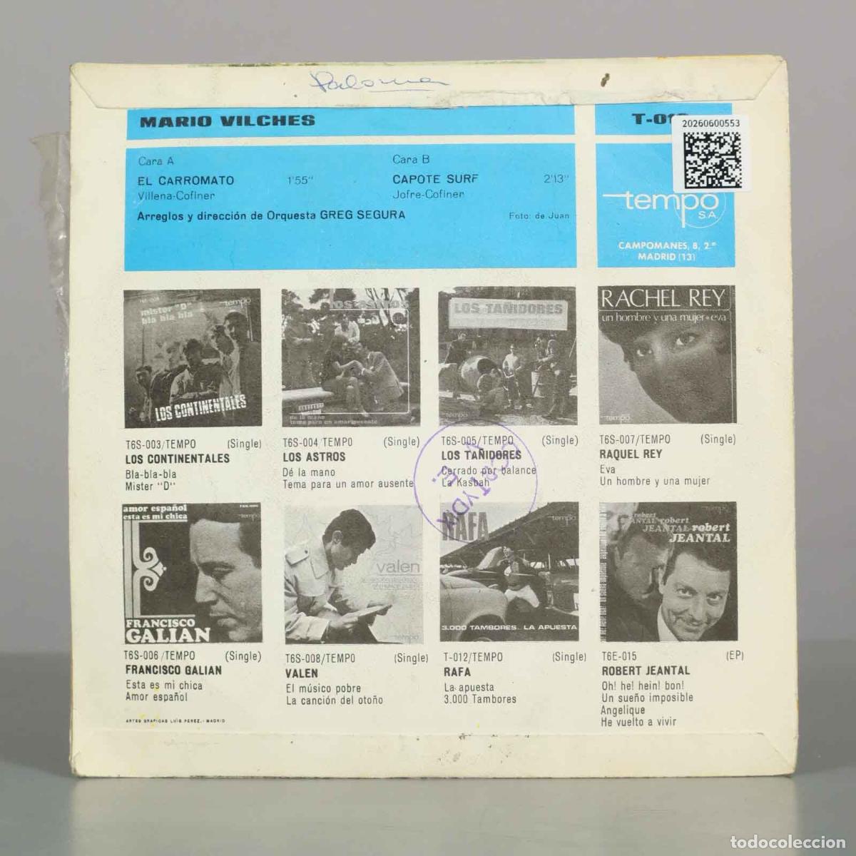 Discos de vinilo: SINGLE. Mario Vilches - El Carromato, Capote Surf - Foto 2