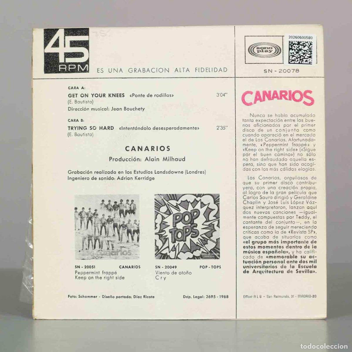 Discos de vinilo: SINGLE. Get On Your Knees / Trying So Hard - Canarios - Foto 2