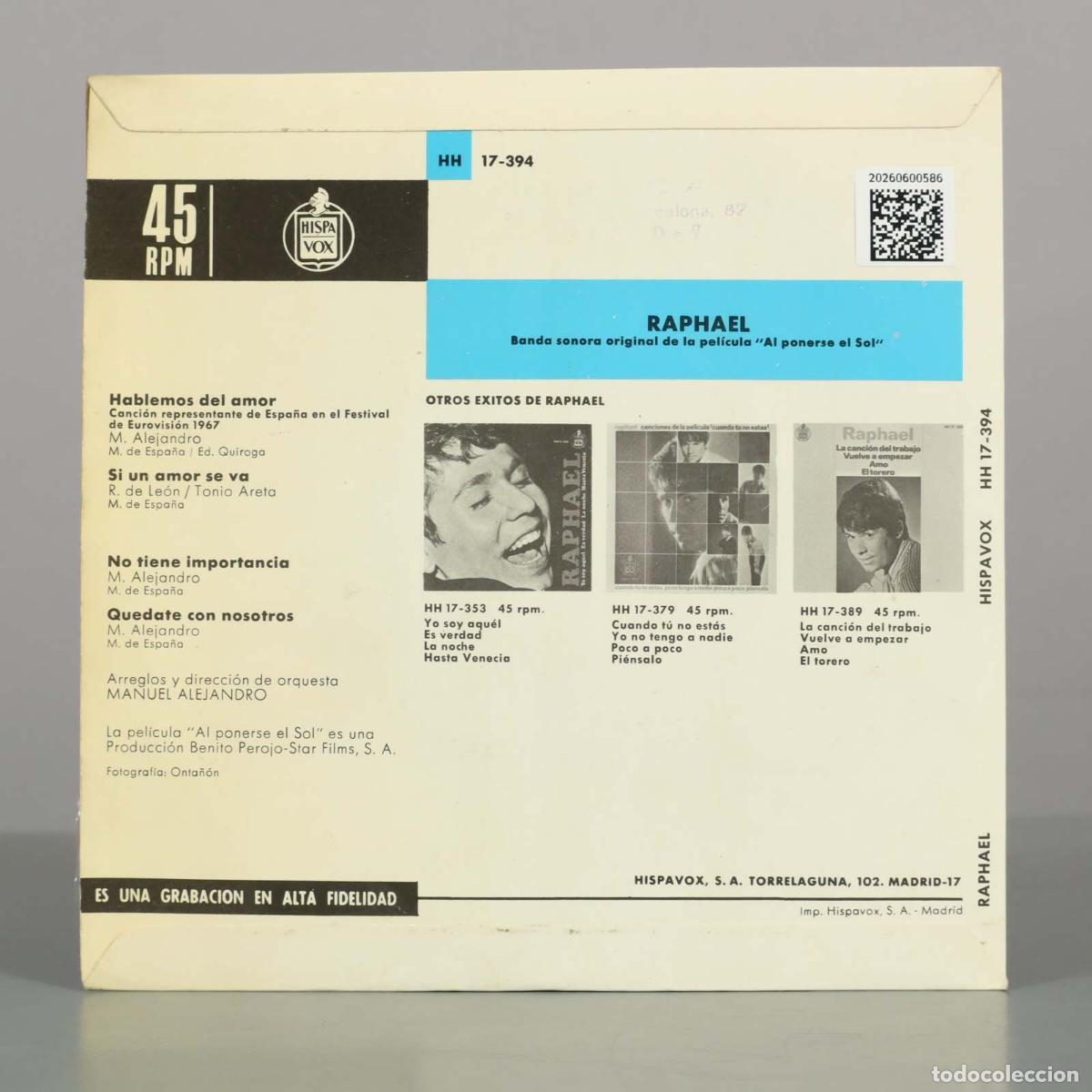 Discos de vinilo: EP. Raphael - Hablemos Del Amor - Foto 2