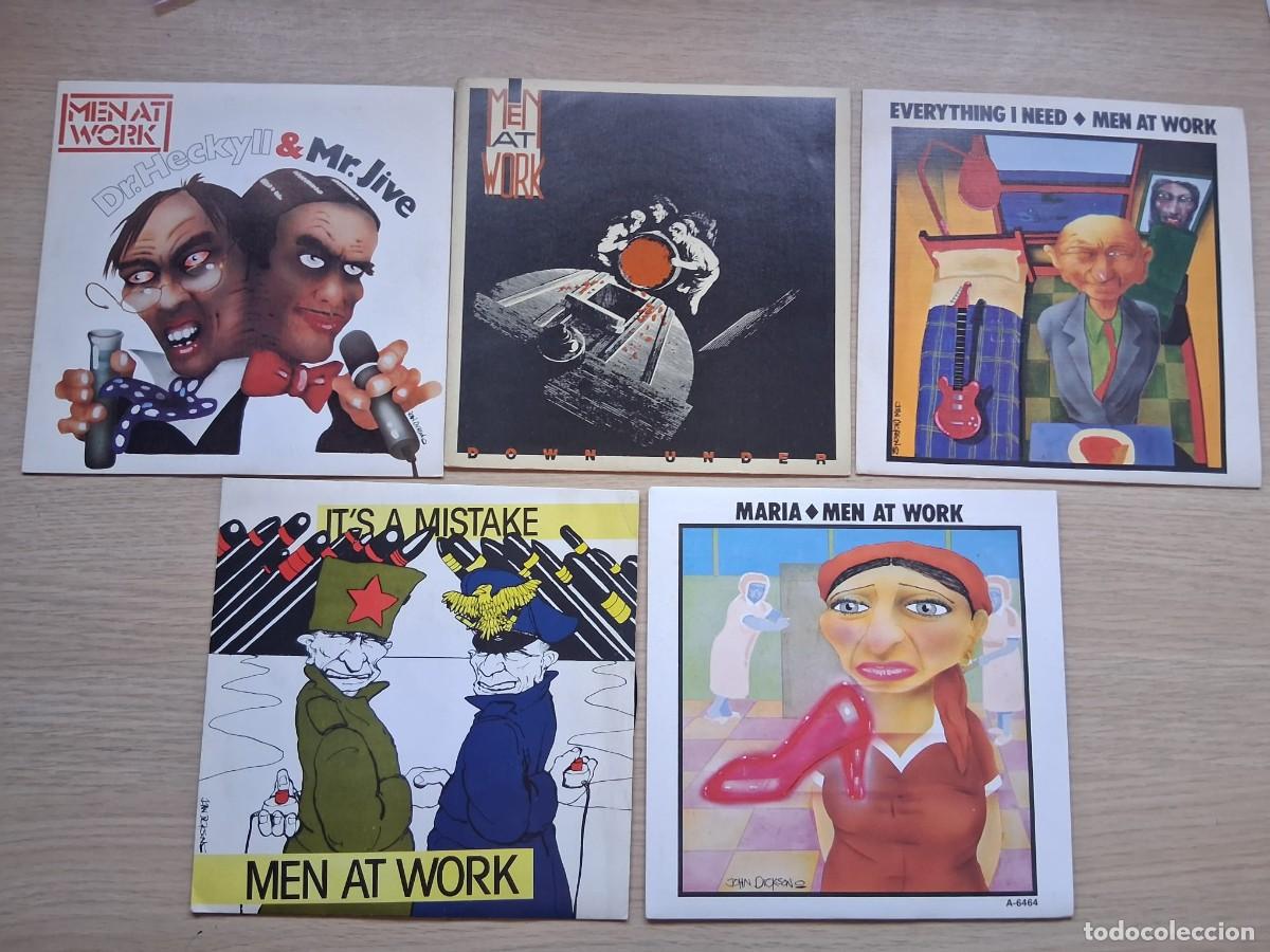 Vinyl records: 5 singles promo Men at Work, sin uso, nuevos