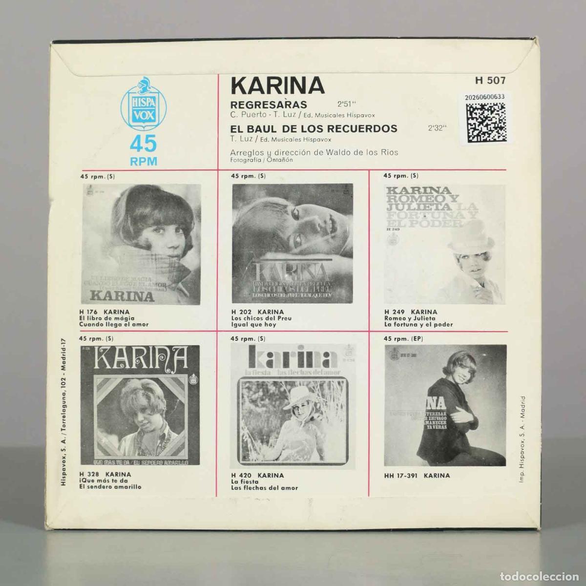 Discos de vinilo: SINGLE. Regresar&aacute;s / El Ba&uacute;l de los Recuerdos - Karina - Foto 2