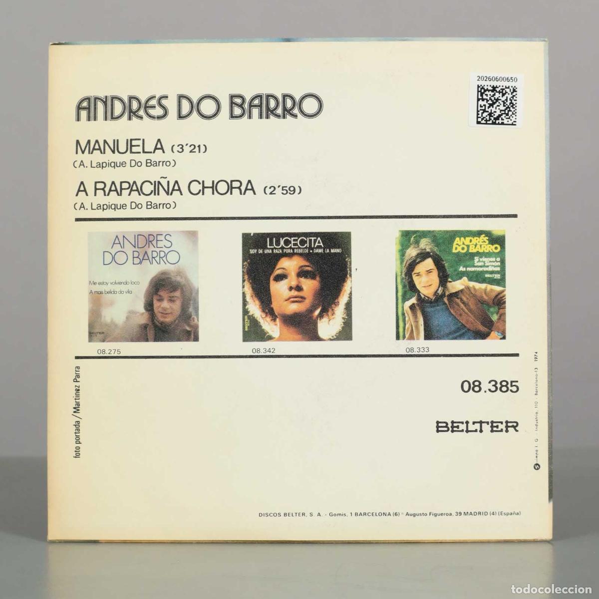 Discos de vinilo: SINGLE. Manuela / A Rapaci&ntilde;a Chora - Andr&eacute;s do Barro - Foto 2