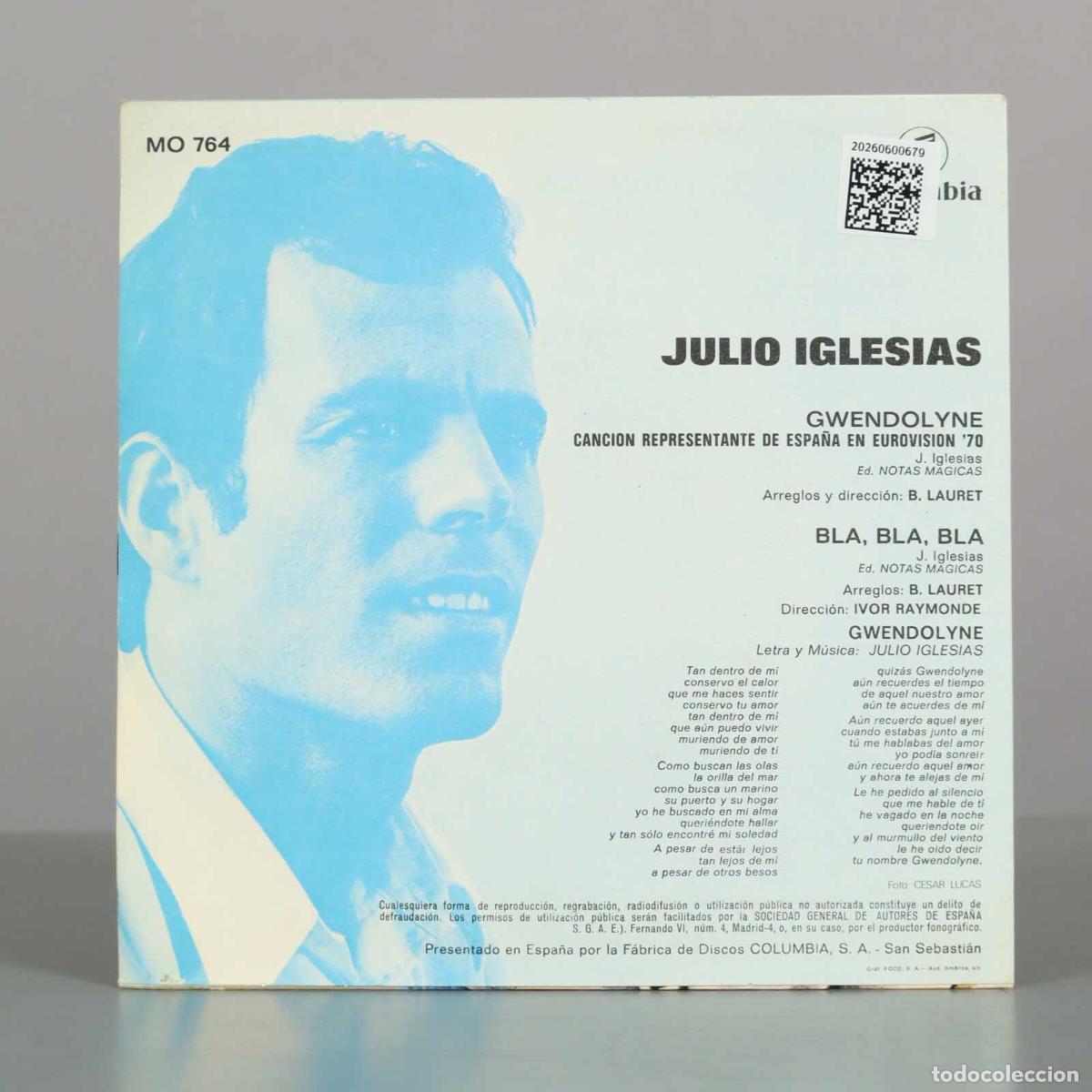 Discos de vinilo: SINGLE. Gwendolyne - Julio Iglesias - Foto 2
