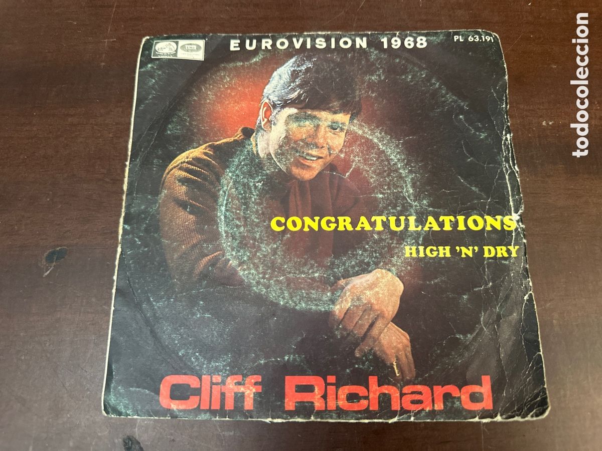 Discos de vinilo: CLIFF RICHARD - CONGRATULATIONS ( EUROVISION 1968 ) SINGLE 1968 EDICION ESPA&Ntilde;OLA