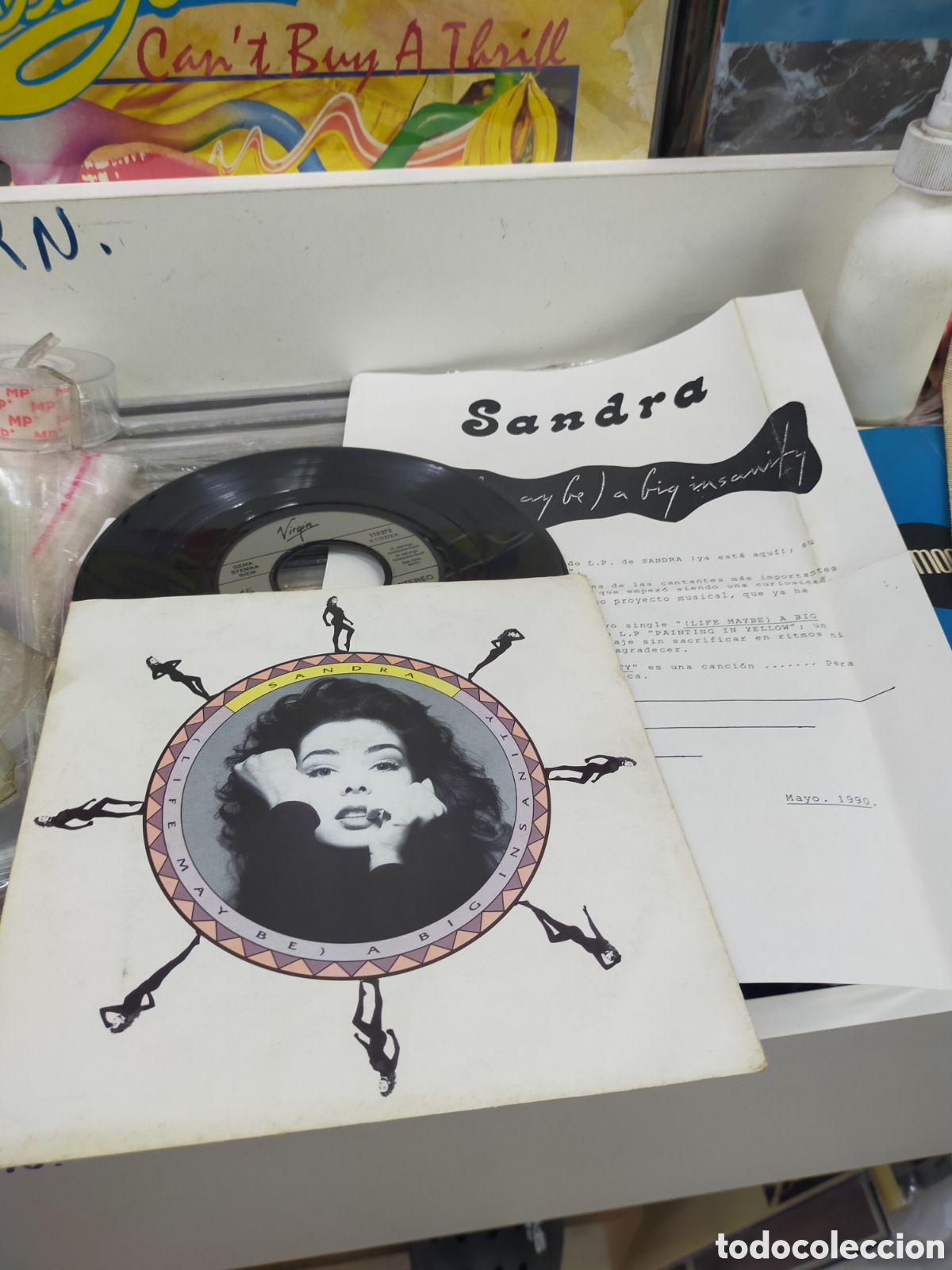 Discos de vinilo: Sandra single a Big insanity 1990 con hoja promo en castellano