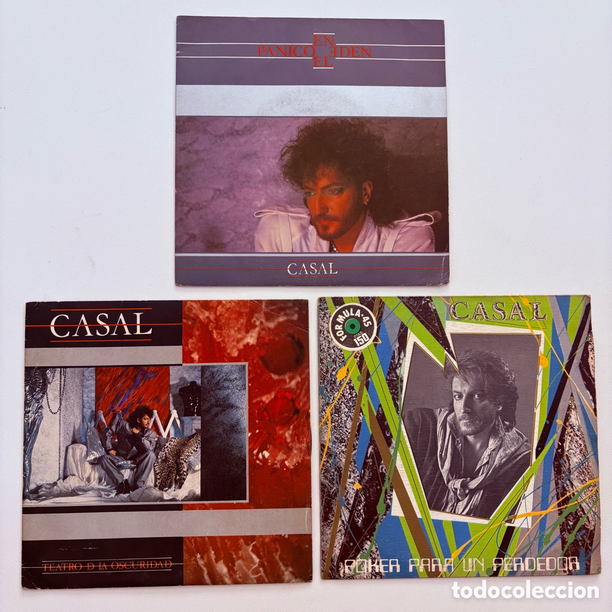 Discos de vinilo: lote single 7'' tino casal poker para un perdedor y teatro de la oscuridad panico en el eden