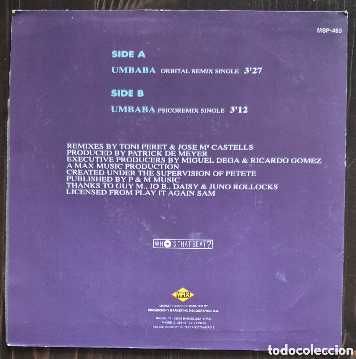 Discos de vinilo: SINGLE - TRAGIC ERROR - UMBABA (REMIX) 1991 ESPA&Ntilde;A (PROMO) - Foto 2