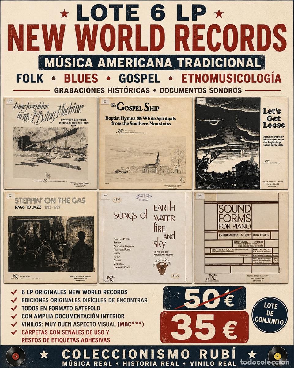 Discos de vinilo: LOTE 6 LP NEW WORLD RECORDS | FOLK BLUES GOSPEL ETNOMUSICOLOG&Iacute;A USA | GATEFOLD | MBC. ***