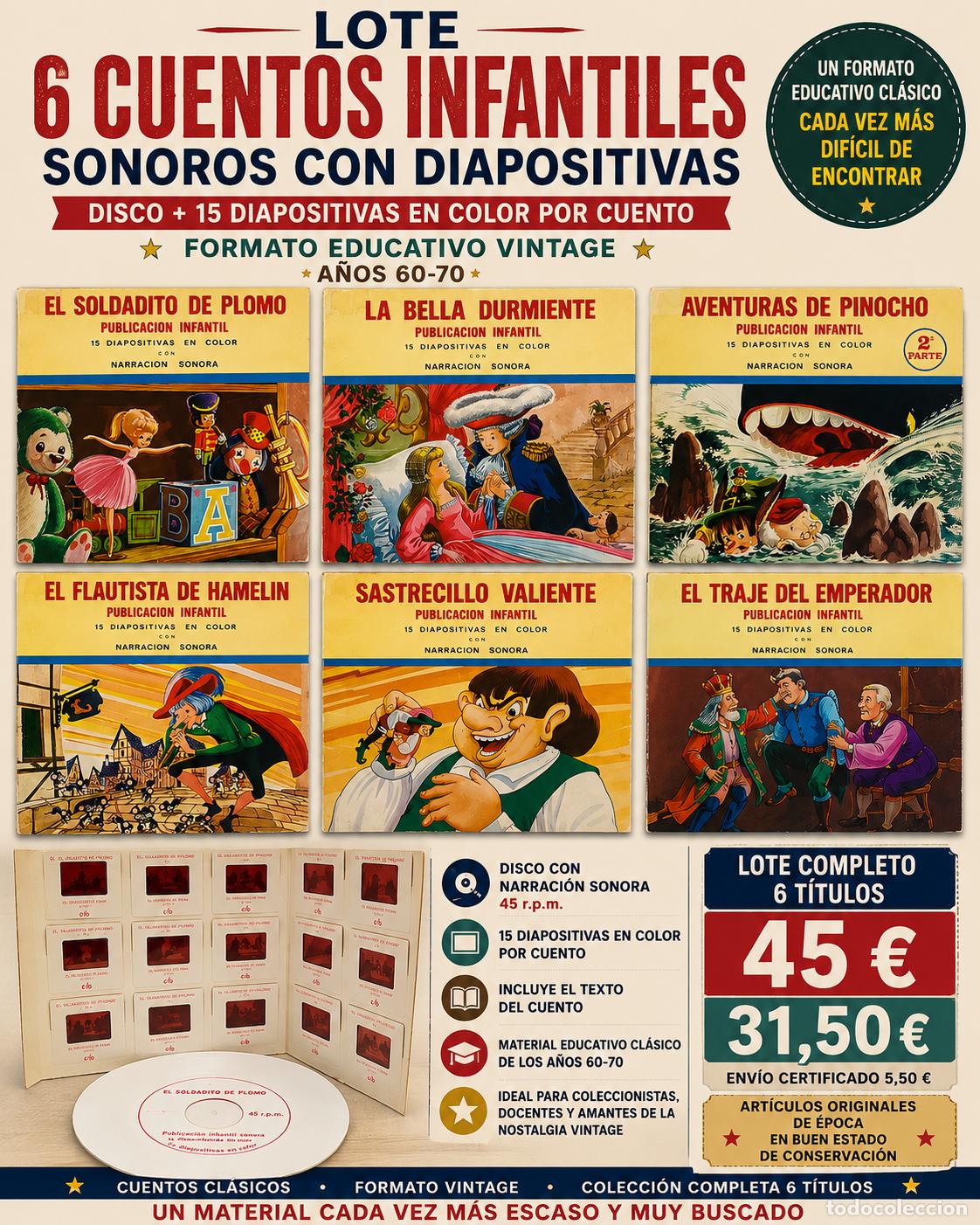 Discos de vinilo: LOTE 6 CUENTOS INFANTILES CON NARRACI&Oacute;N SONORA Y DIAPOSITIVAS | A&Ntilde;OS 60-70 | VINTAGE