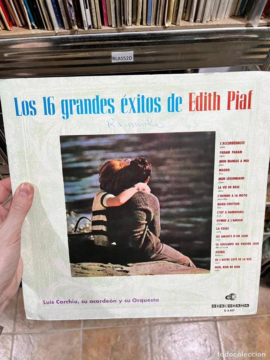 Discos de vinilo: BLAS52D &ndash; LP recopilatorio &ndash; Los 16 grandes &eacute;xitos de Edith Piaf (Luis Corchia y su orquesta).