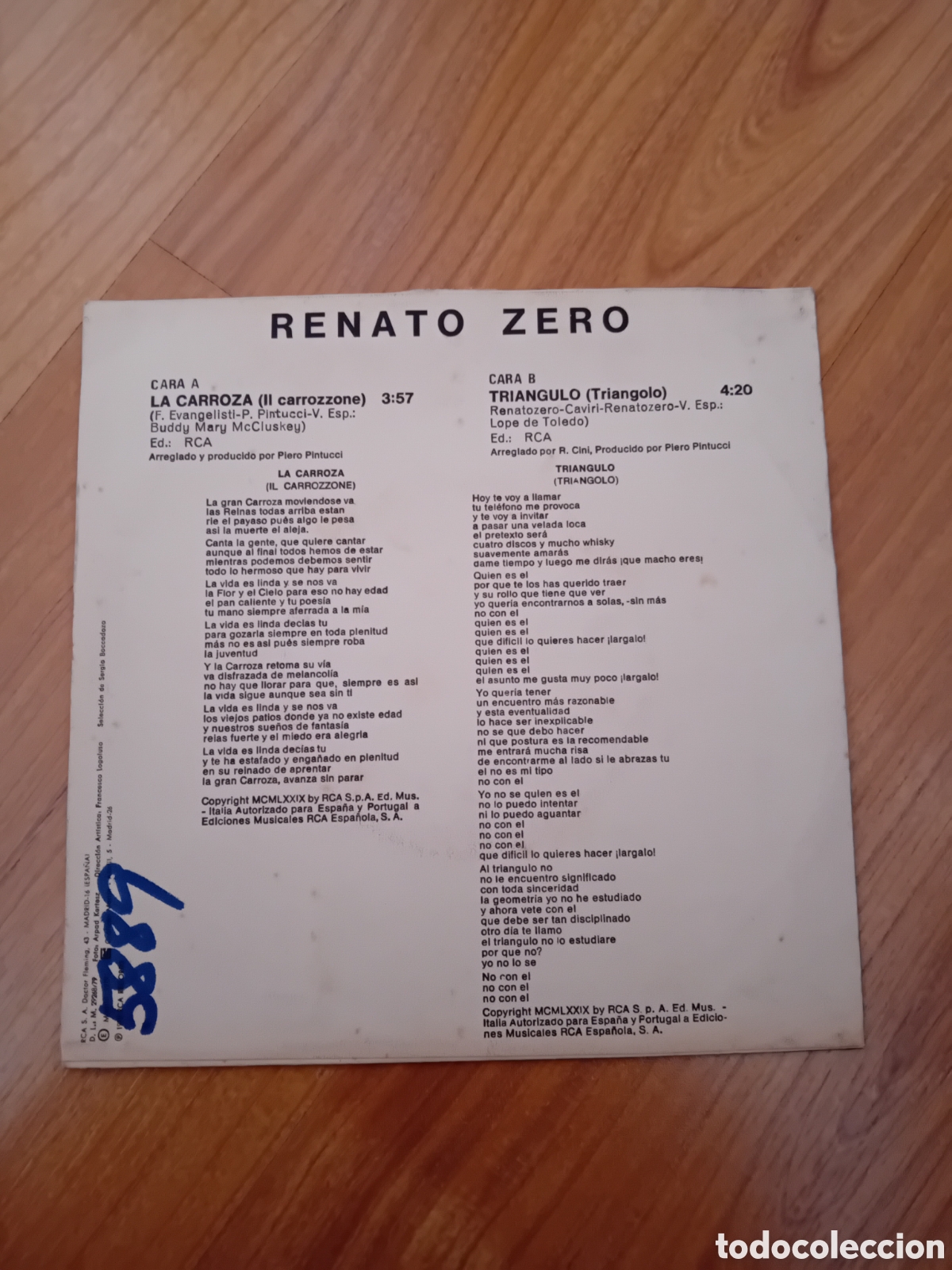 Discos de vinilo: RENATO ZERO. LA CARROZA. TRIANGULO - Foto 2