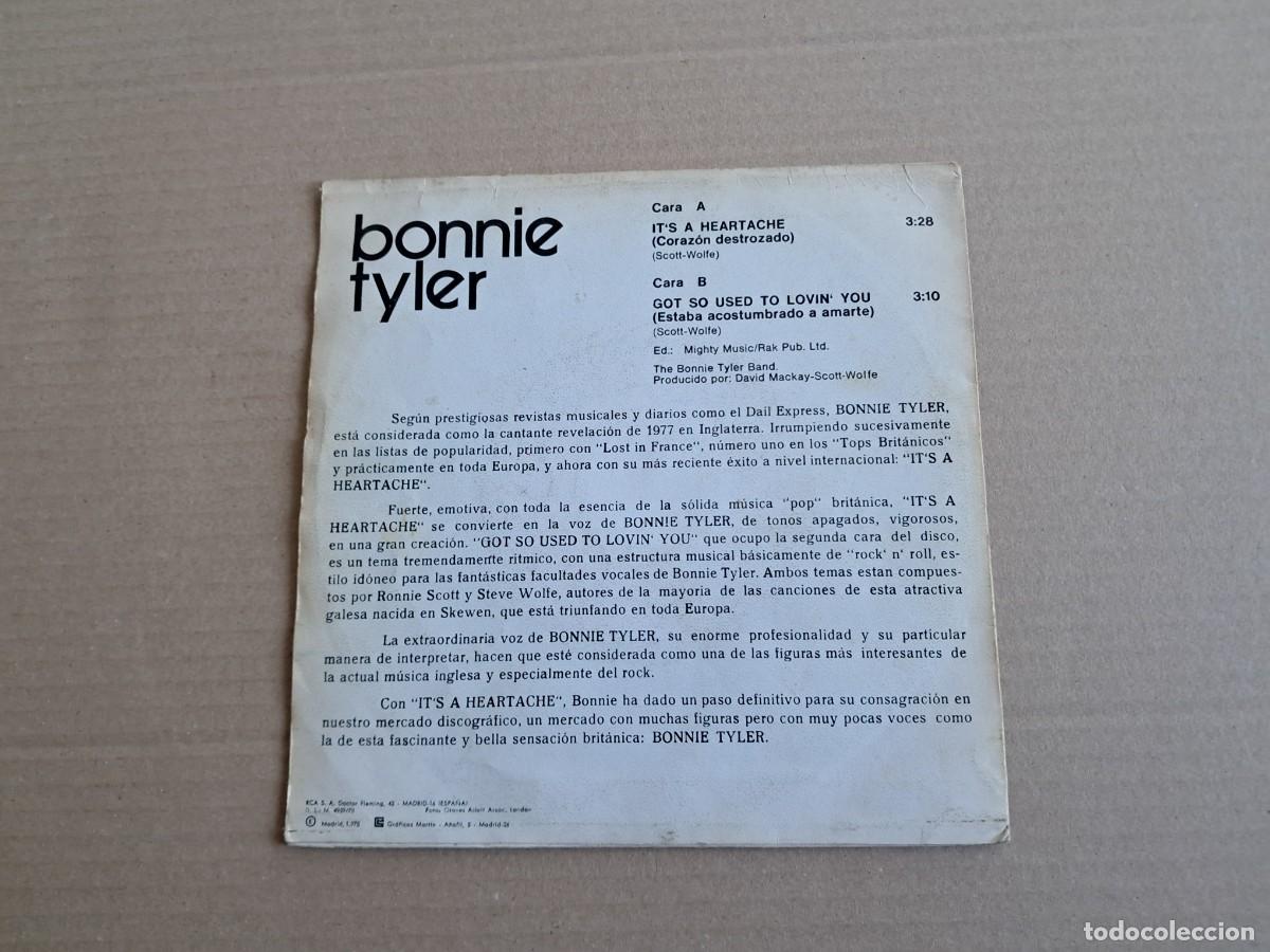 Discos de vinilo: BONNIE TYLER - IT&acute;S A HEARTACHE SINGLE 1978 - Foto 3