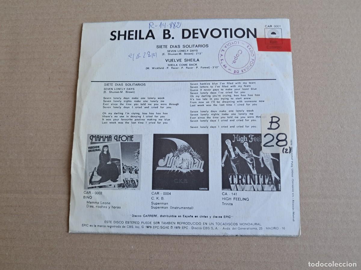 Discos de vinilo: SHEILA B. DEVOTION - SEVEN LONELY DAYS SINGLE 1979 EDICIONESPA&Ntilde;OLA - Foto 3