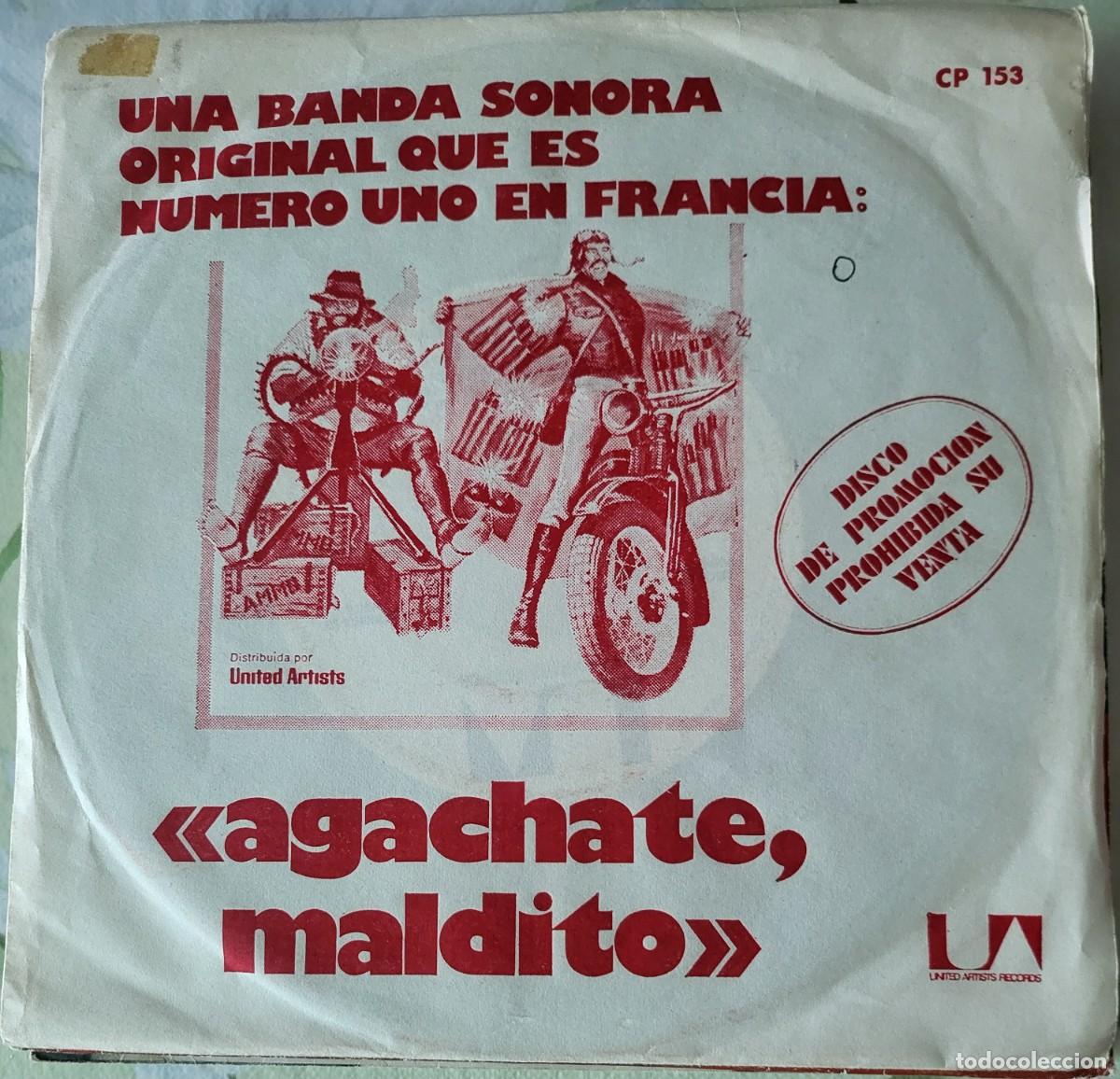 Discos de vinilo: Ennio Morricone single sello UA editado en Espa&ntilde;a a&ntilde;o 1972 del film Agachate maldito, promocional.