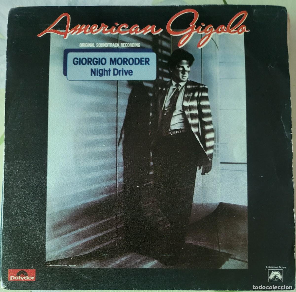 Discos de vinilo: Giorgio Moroder single sello Polydor editado en Espa&ntilde;a a&ntilde;o 1980 del film American Gigolo.