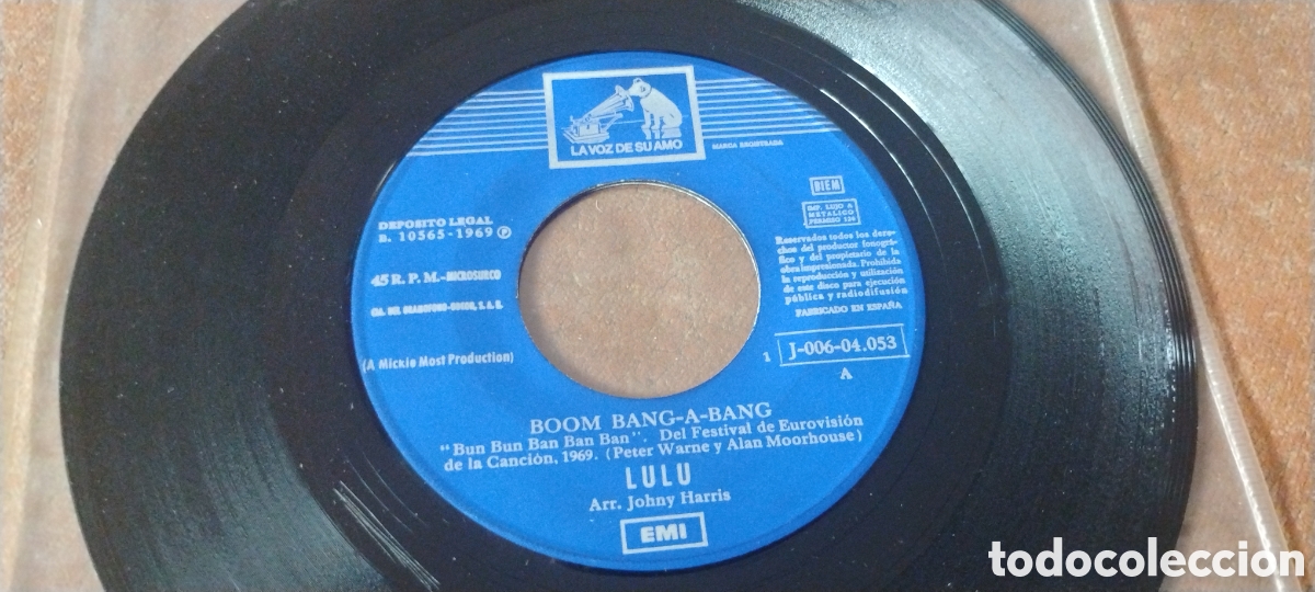 Discos de vinilo: LULU- EUROVISION 1969 &rdquo;BOOM BANG~A~BANG&rdquo;-SINGLE-LA VOZ DE SU AMO/SPAIN-KSA